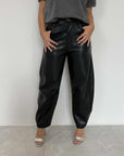 Haveone - Pantalone barrel ecopelle nero