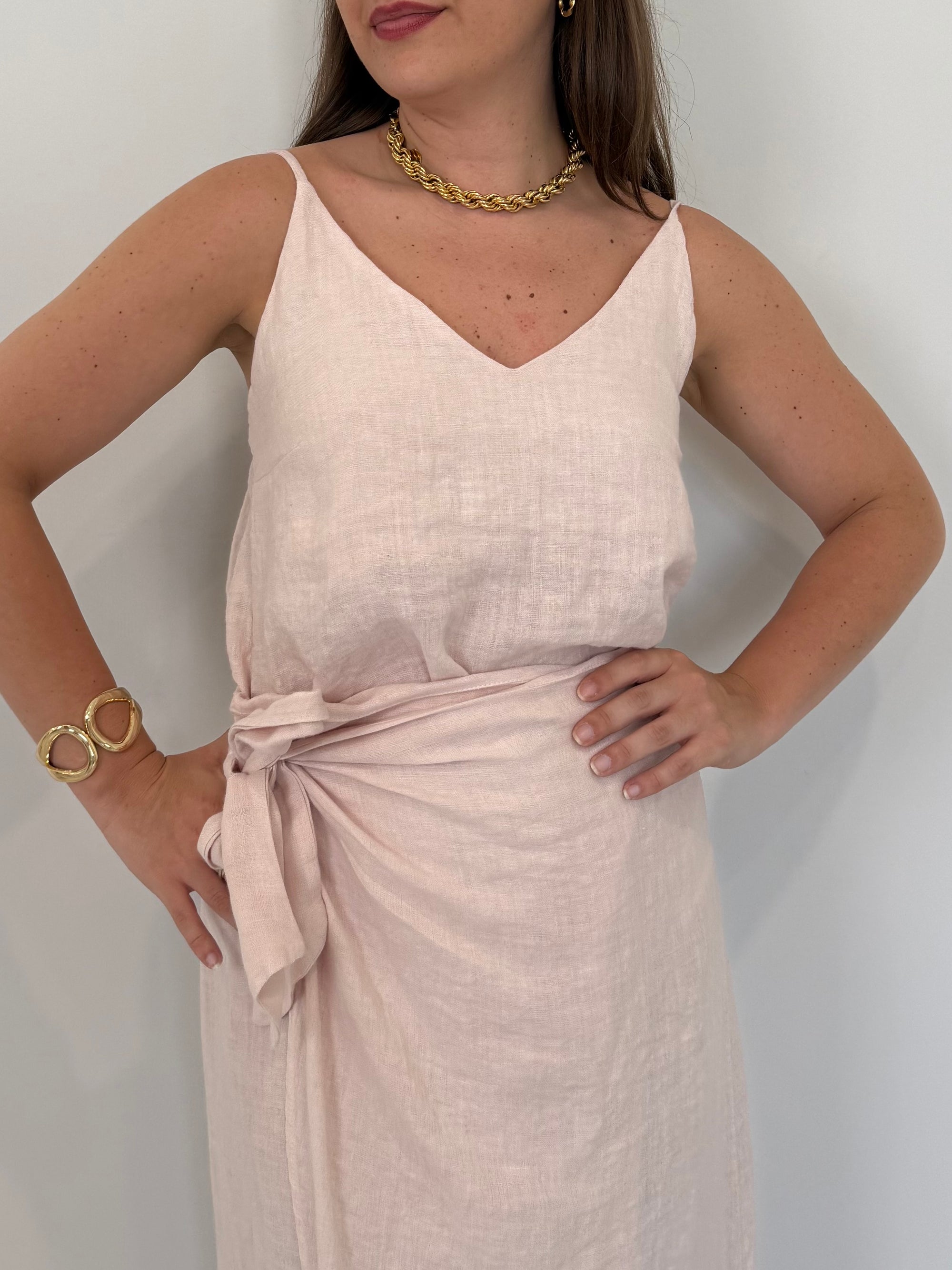 Haveone - Top bretella 100% Lino rosa