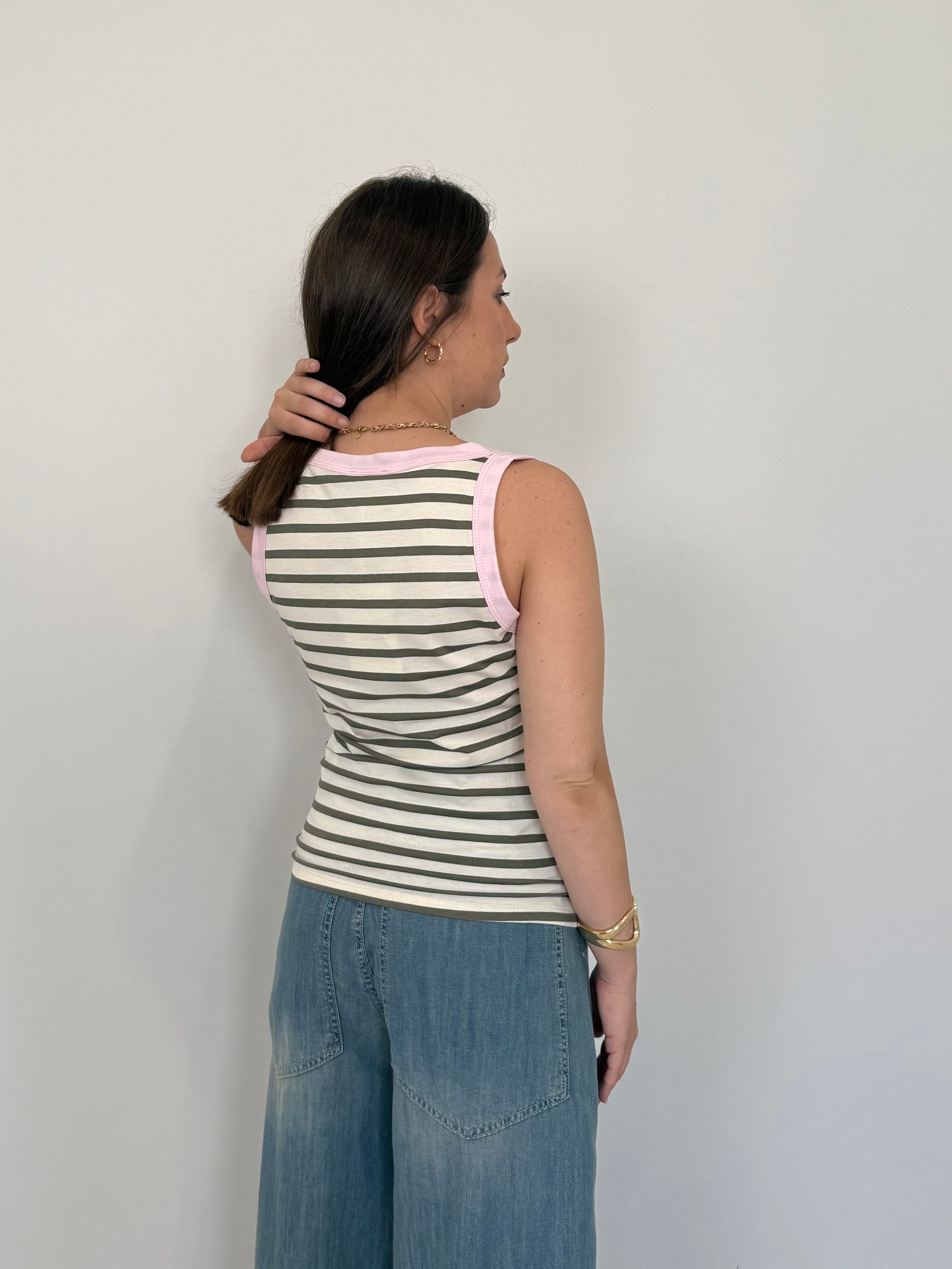 SusyMix - Canotta righe verde contrasto rosa