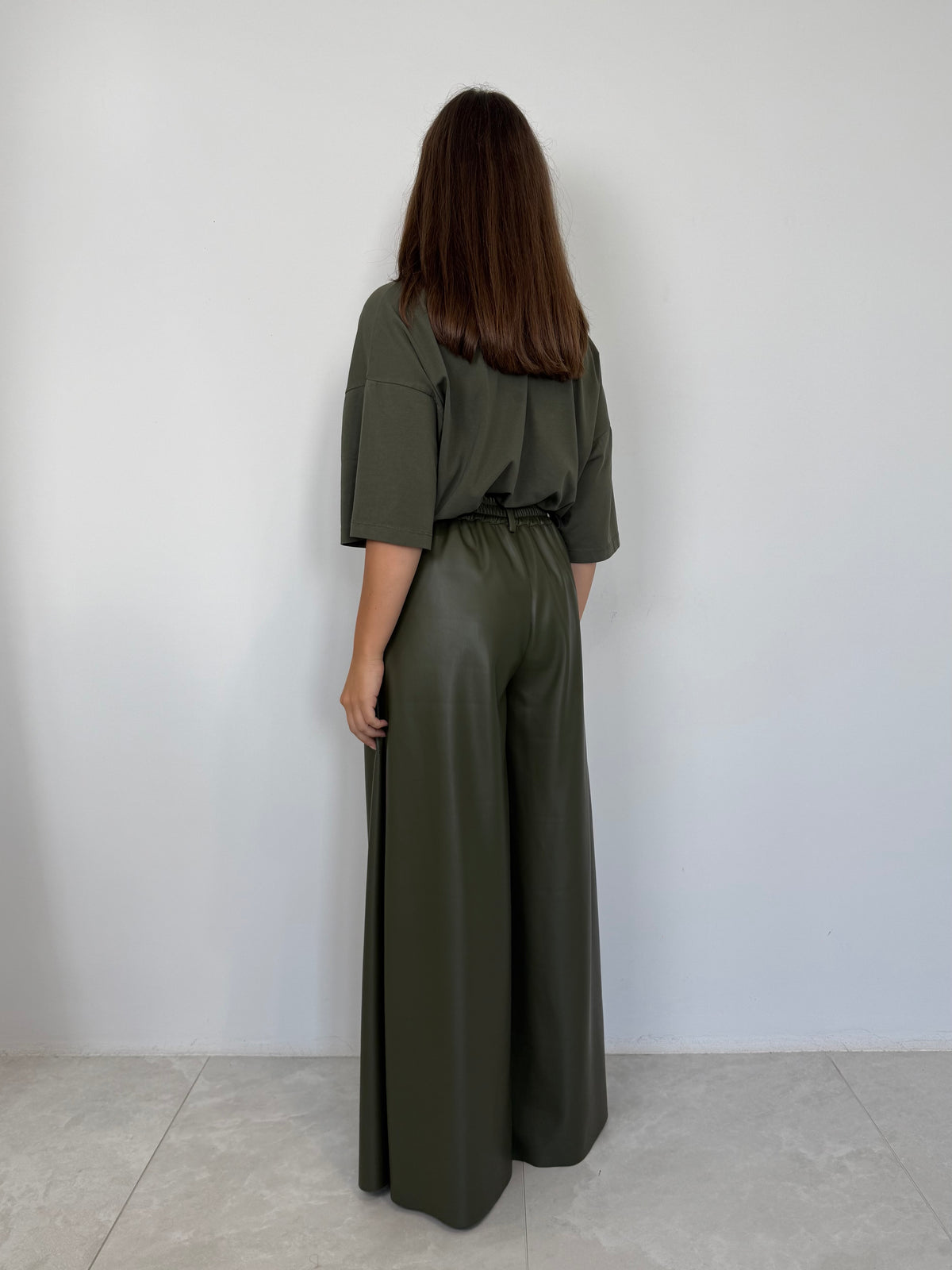 SusyMix - Pantalone palazzo similpelle verde