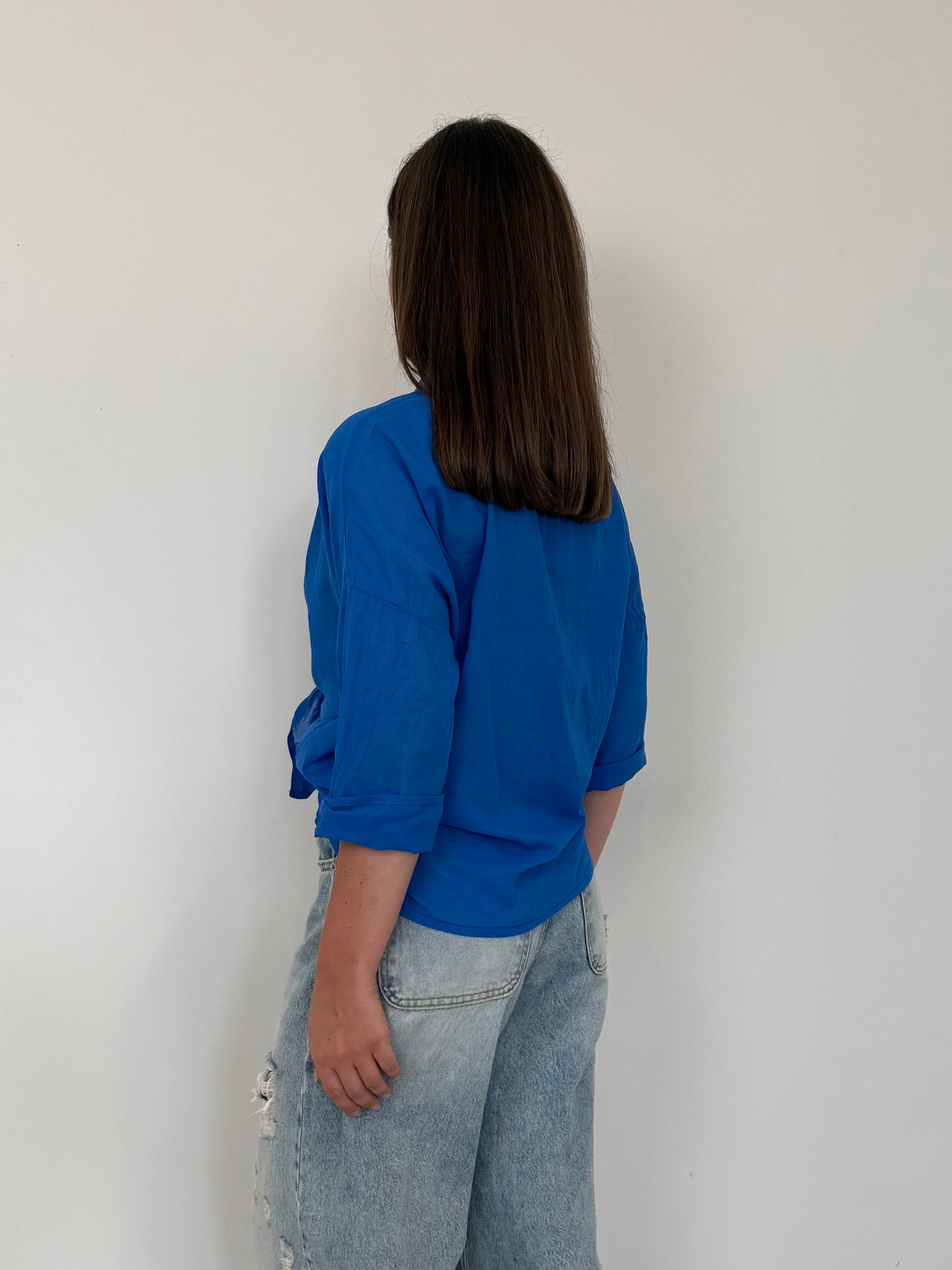 Haveone - Camicia in mussola di cotone blu