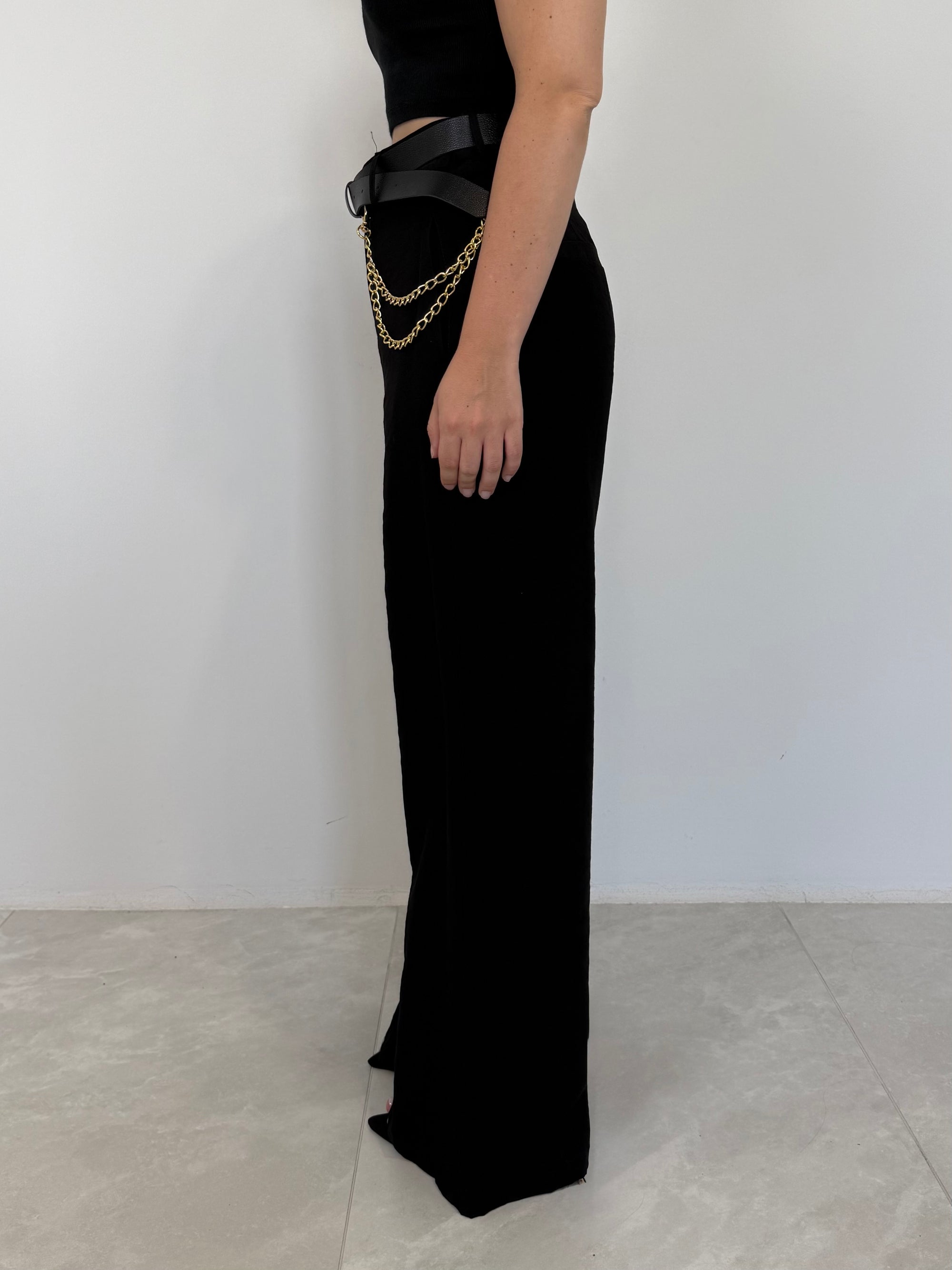 Haveone - Pantalone con cintura catena nero