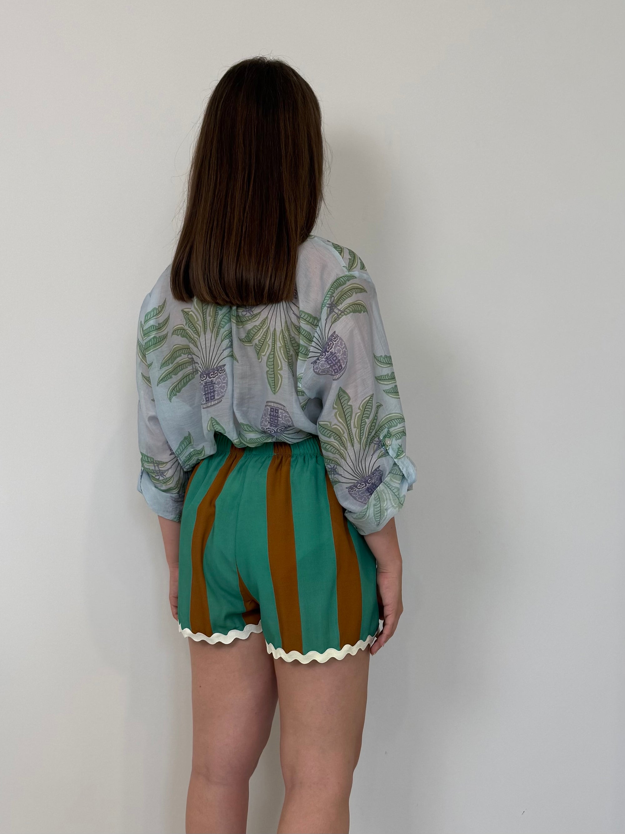 Haveone - Short rigato acquamarina con trinetta
