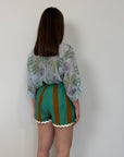Haveone - Short rigato acquamarina con trinetta