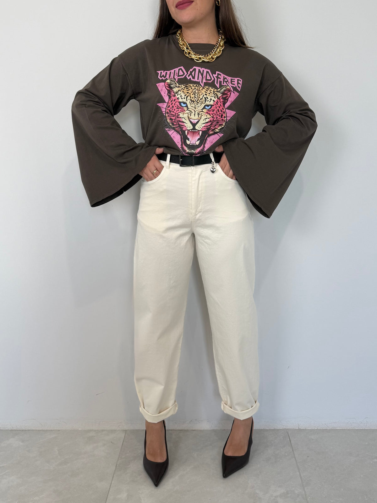 SusyMix - Pantalone cuoricino panna