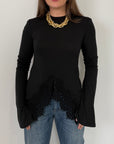 Haveone - Maglia con pizzo e manica trapezio moro