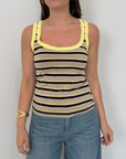 Haveone - Canotta righe tortora contrasto giallo