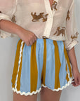 Haveone - Short rigato celeste con trinetta