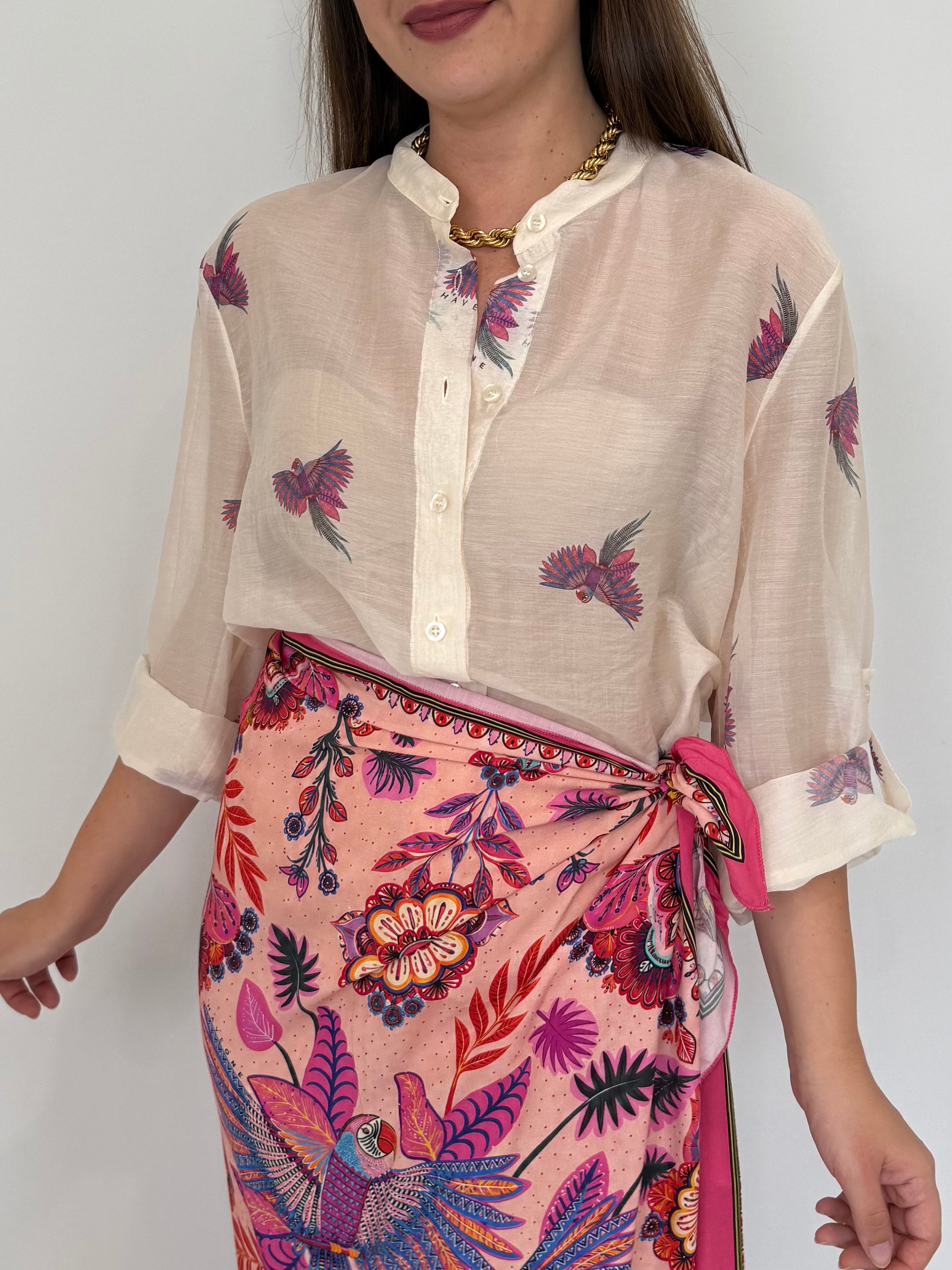 Haveone - Camicia pappagalli fuxia