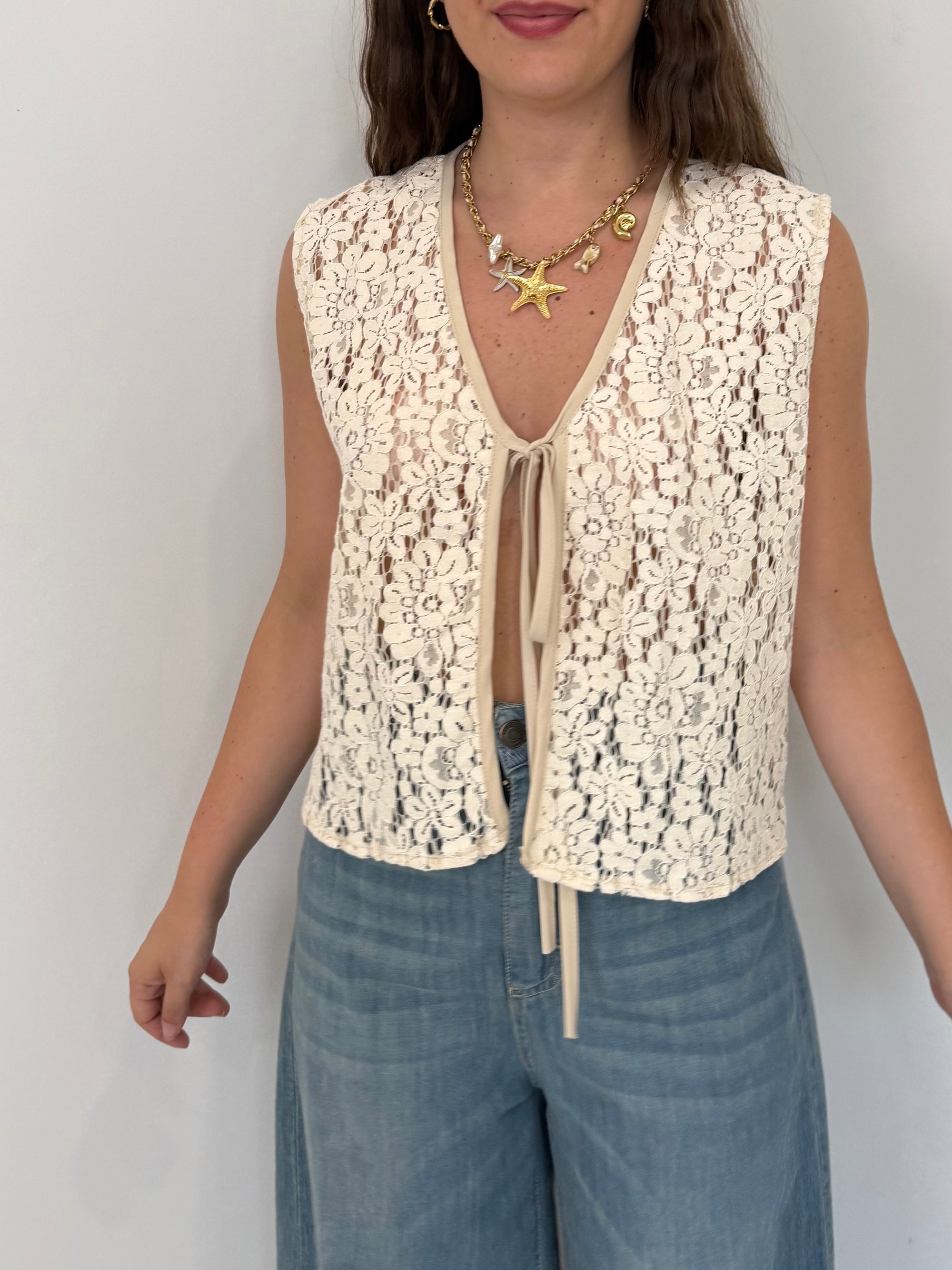 Haveone - Gilet in crochet beige