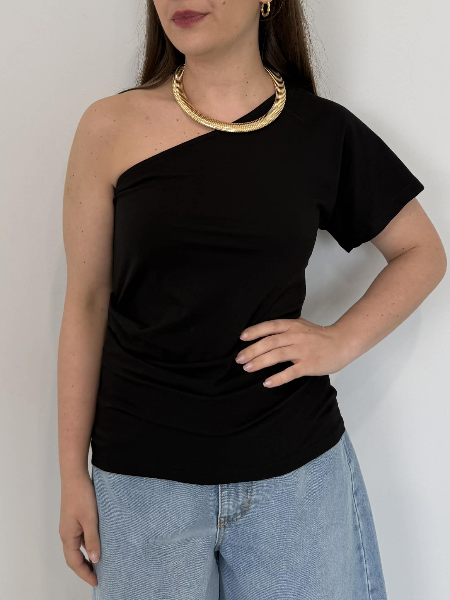 Haveone - T-shirt monospalla nero