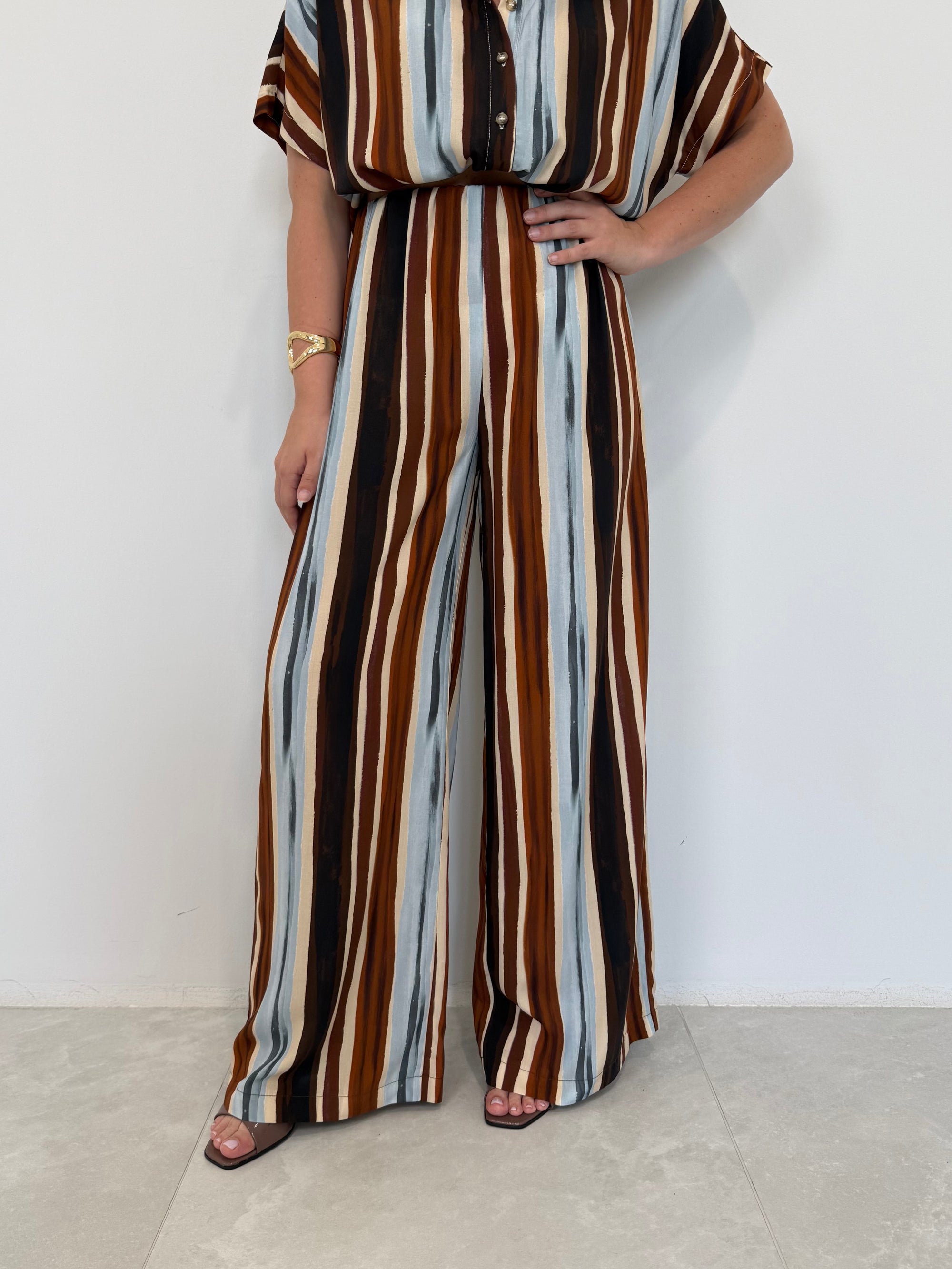 Haveone - Pantalone in viscosa con righe azzurre