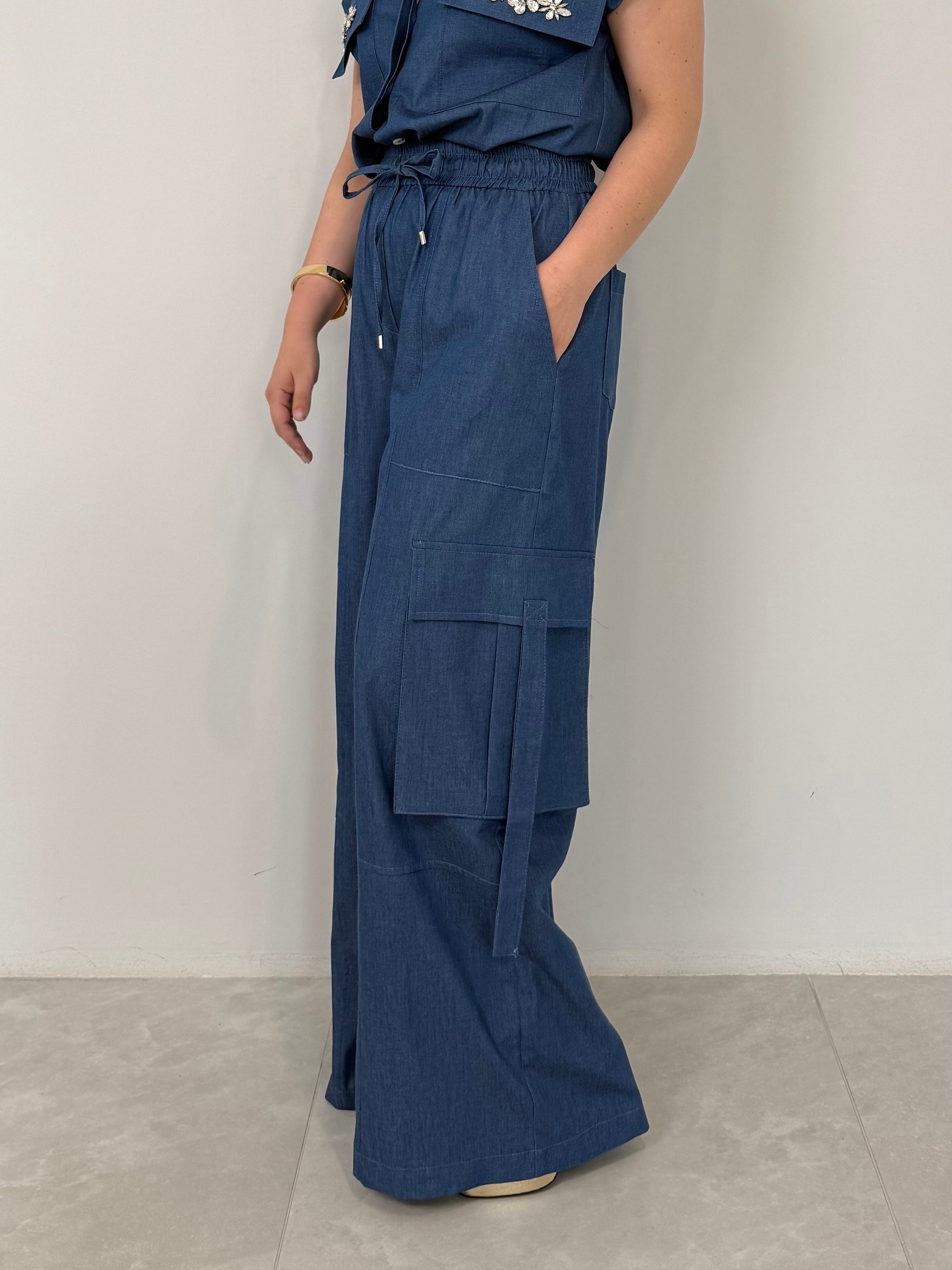 Tensione In - Pantalone denim chambray cargo