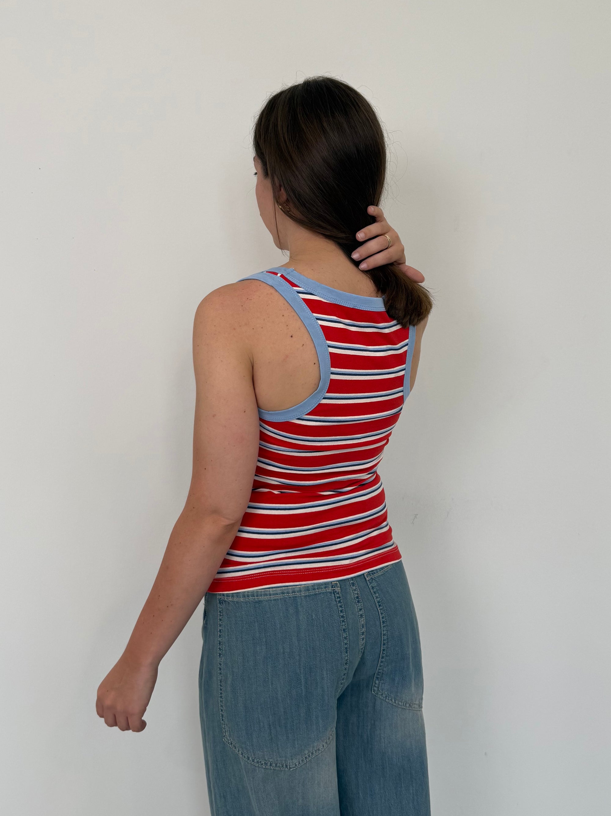 Haveone - Canotta righe rosse contrasto celeste