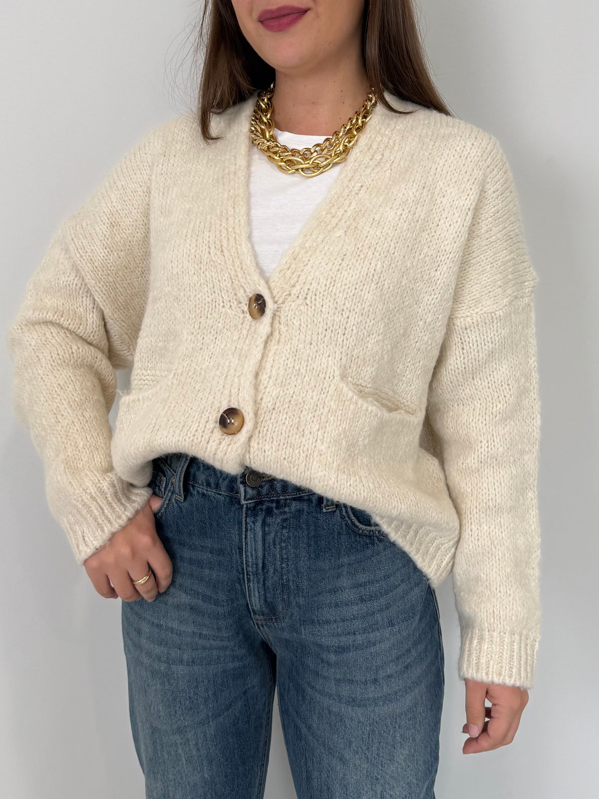 SusyMix - Cardigan tre bottoni panna