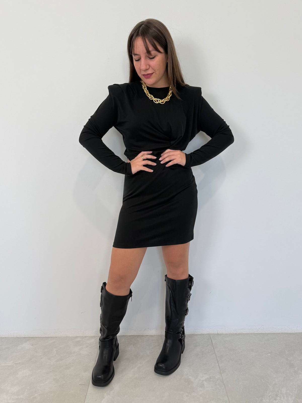 Haveone - Abito con spalline e nodo nero