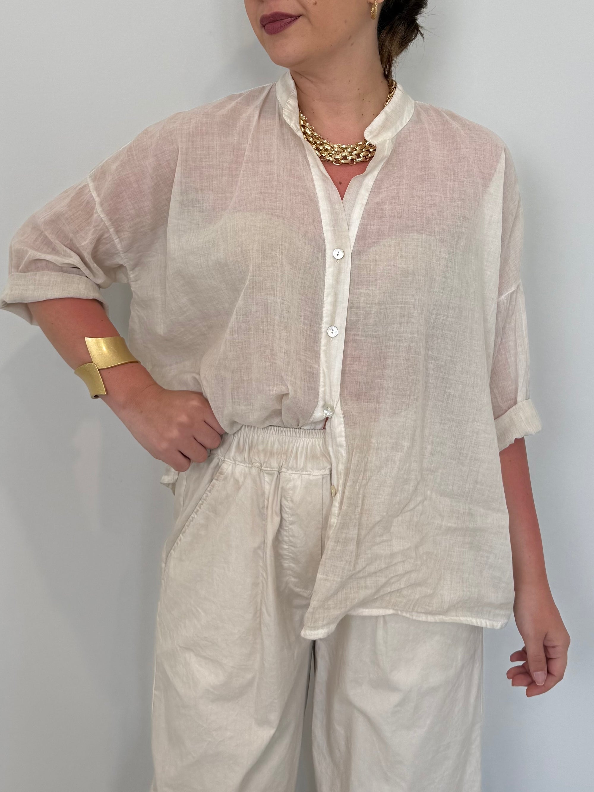Haveone - Camicia in mussola di cotone beige