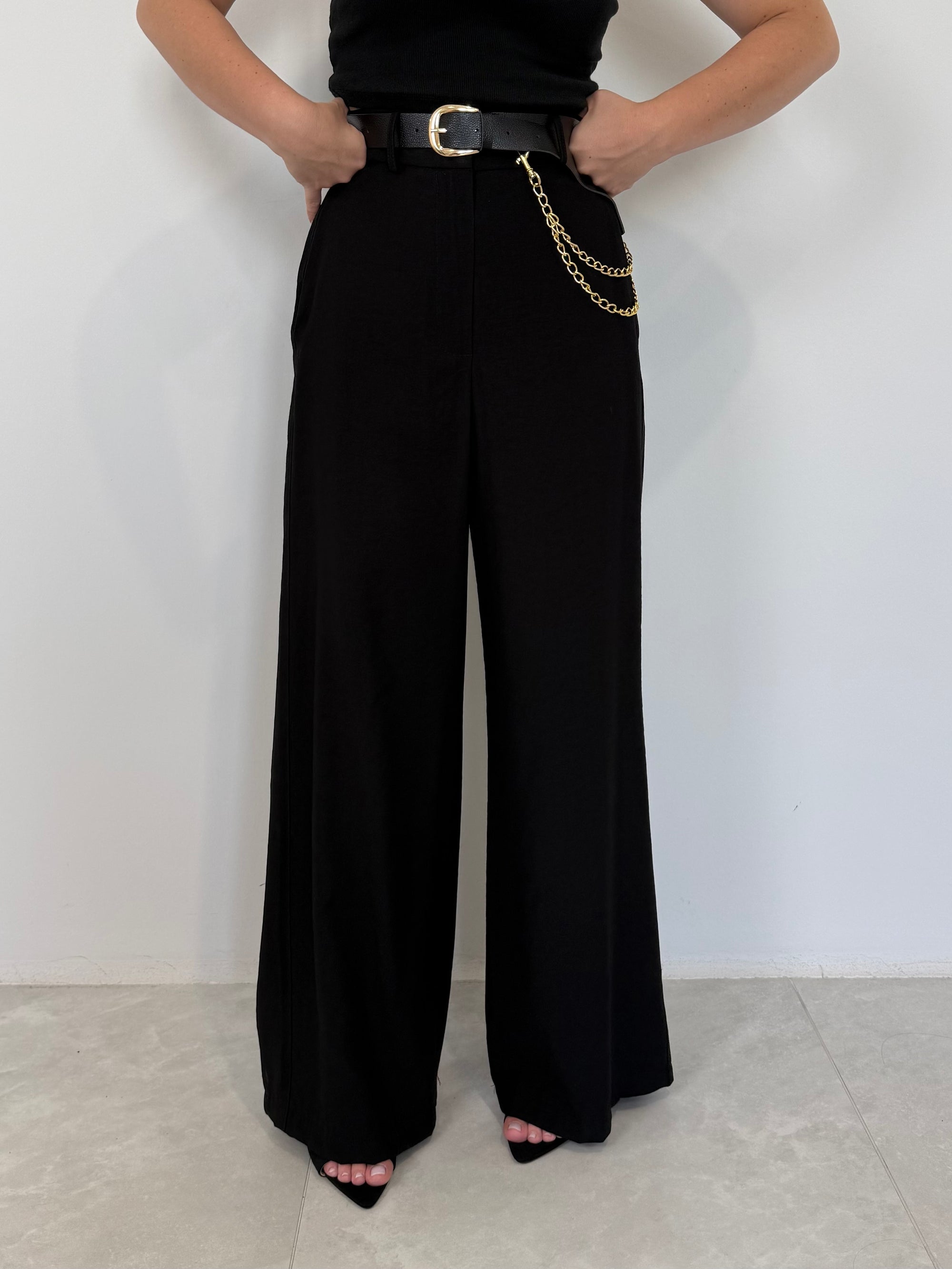 Haveone - Pantalone con cintura catena nero