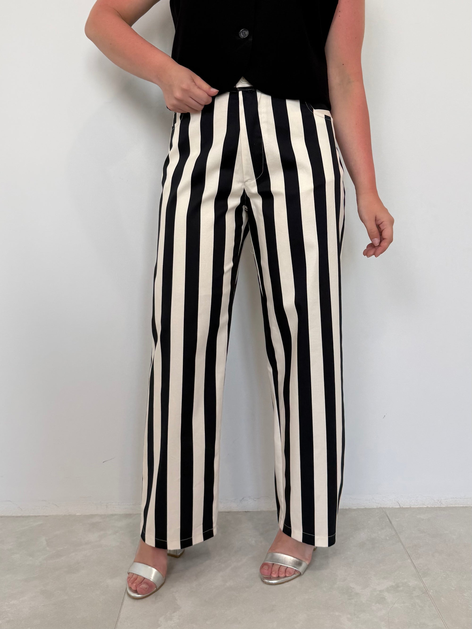 Tensione In - Pantalone trend righe bianco nero