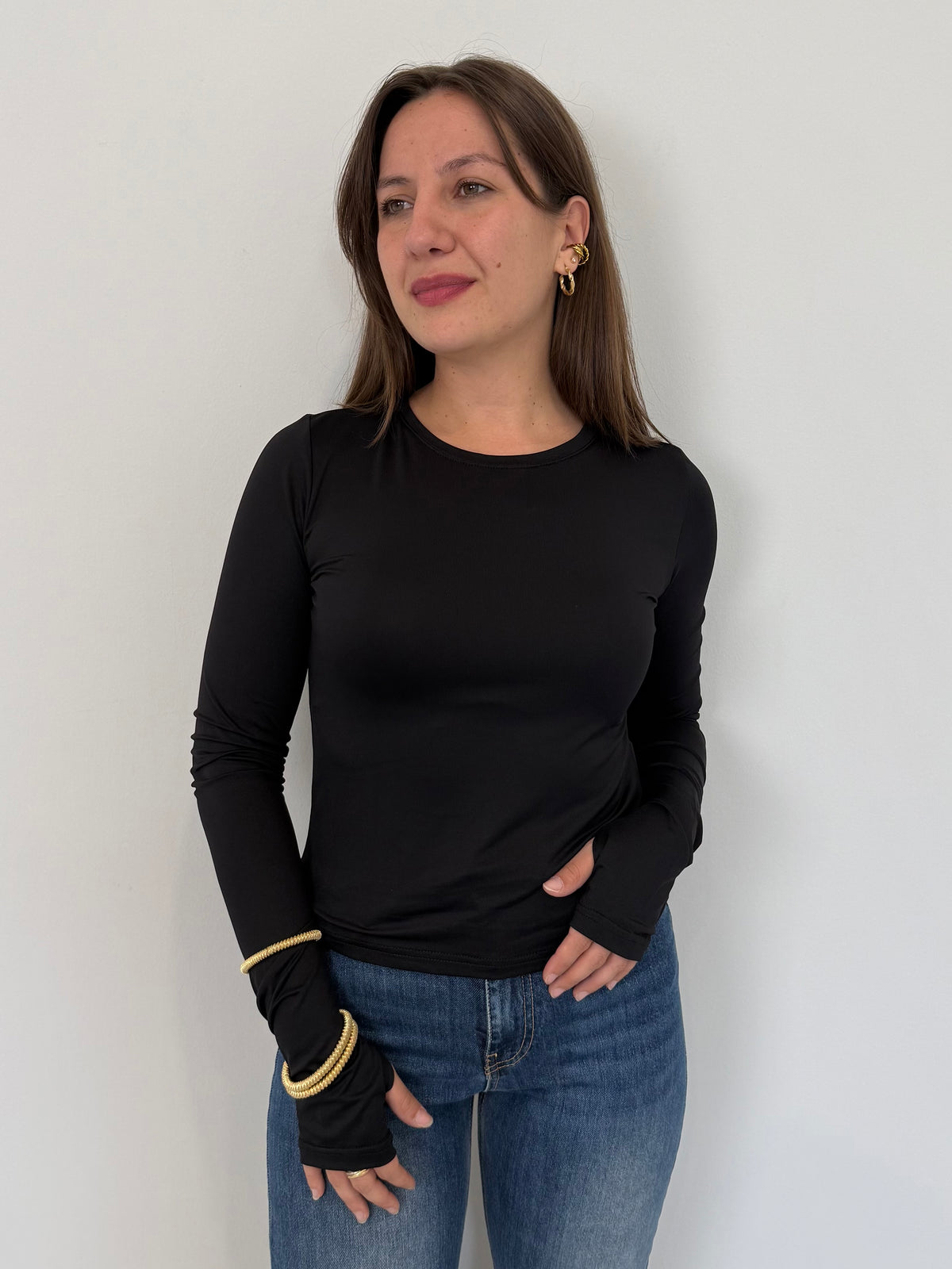 SusyMix - Maglia in lycra foro pollice nera