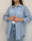 Haveone - Camicia gessata azzurra e giallina