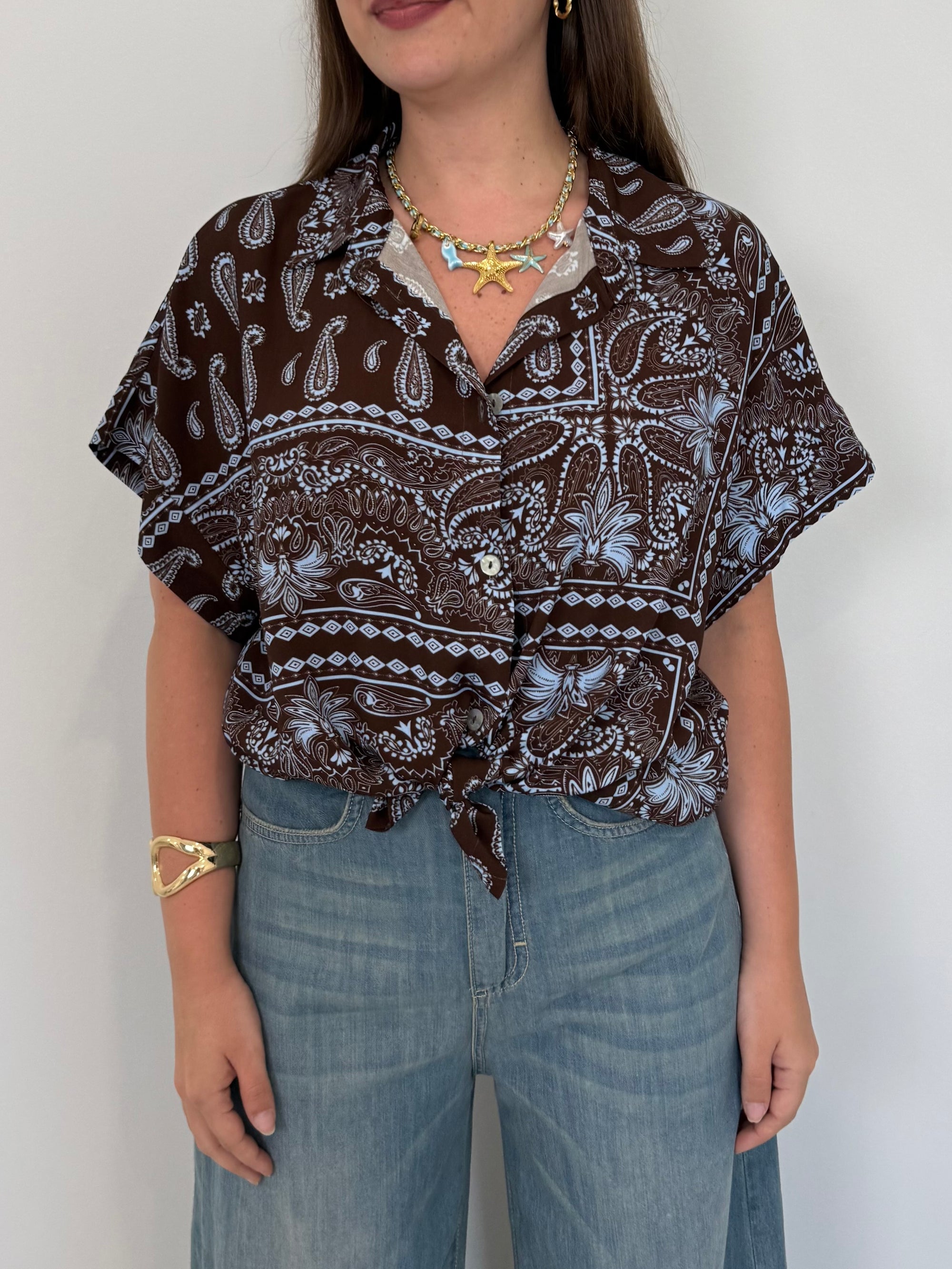 Haveone - Camicia fiocco paisley moro