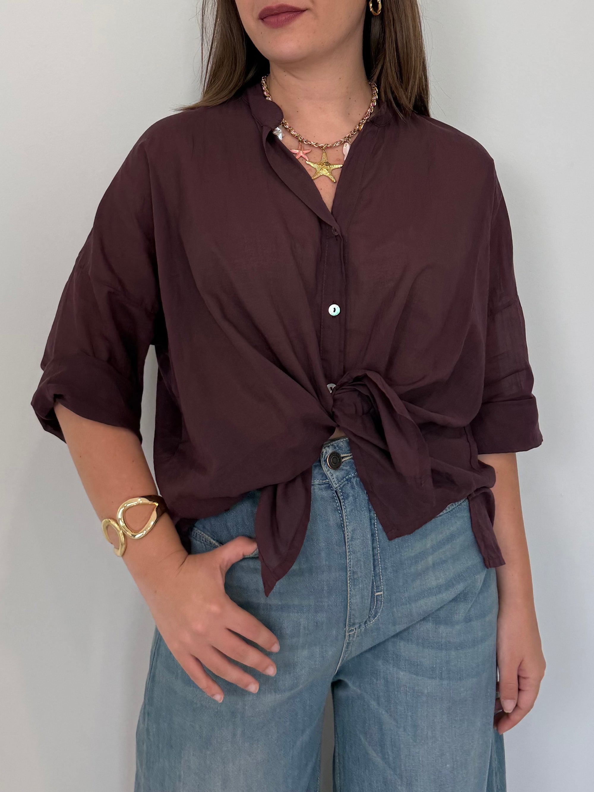 PRE-ORDINE 15/06: Haveone - Camicia in mussola di cotone fico