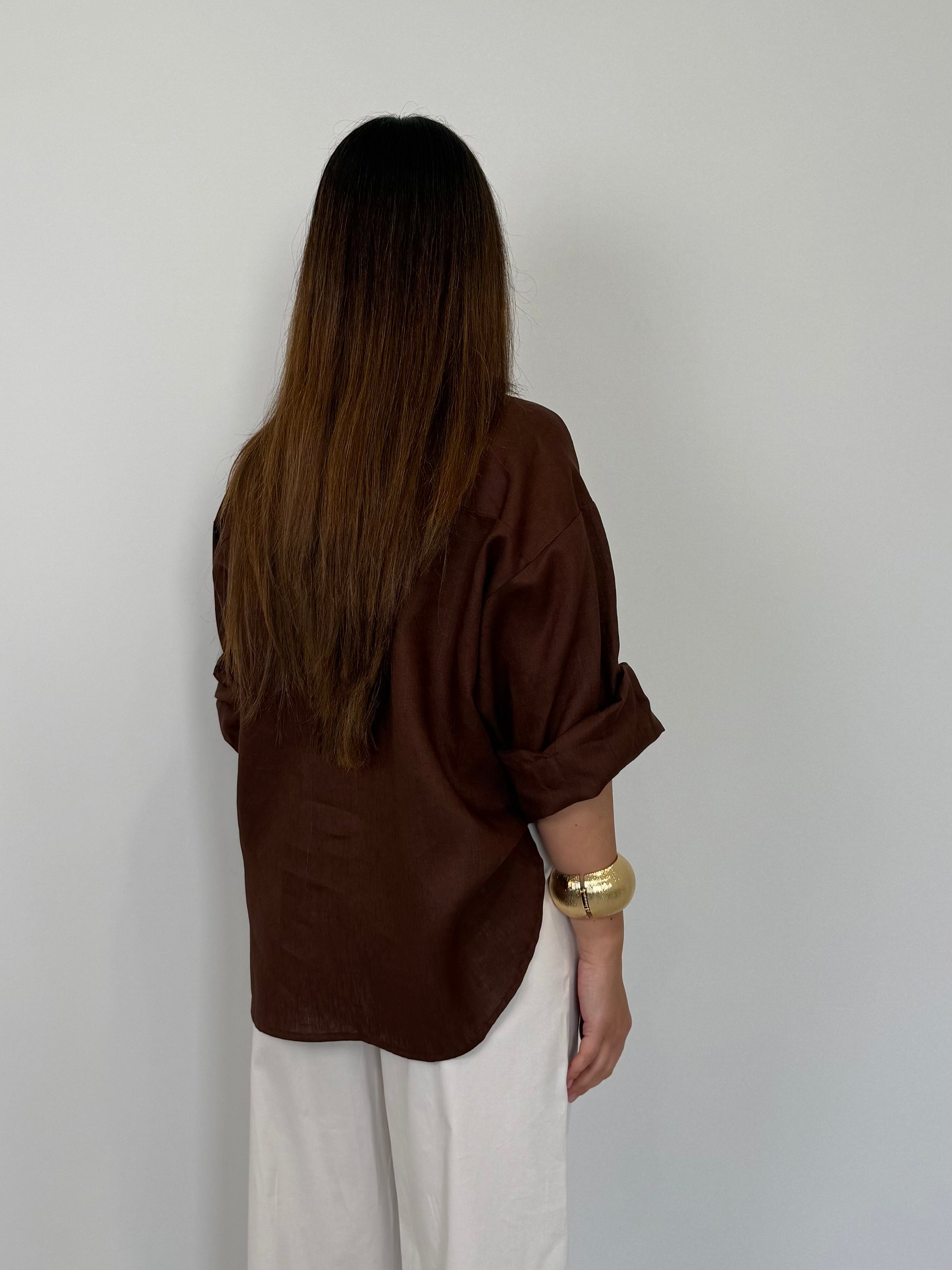 Tensione In - Camicia in lino zigzag moro