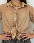 Haveone - Camicia in mussola con trina nocciola