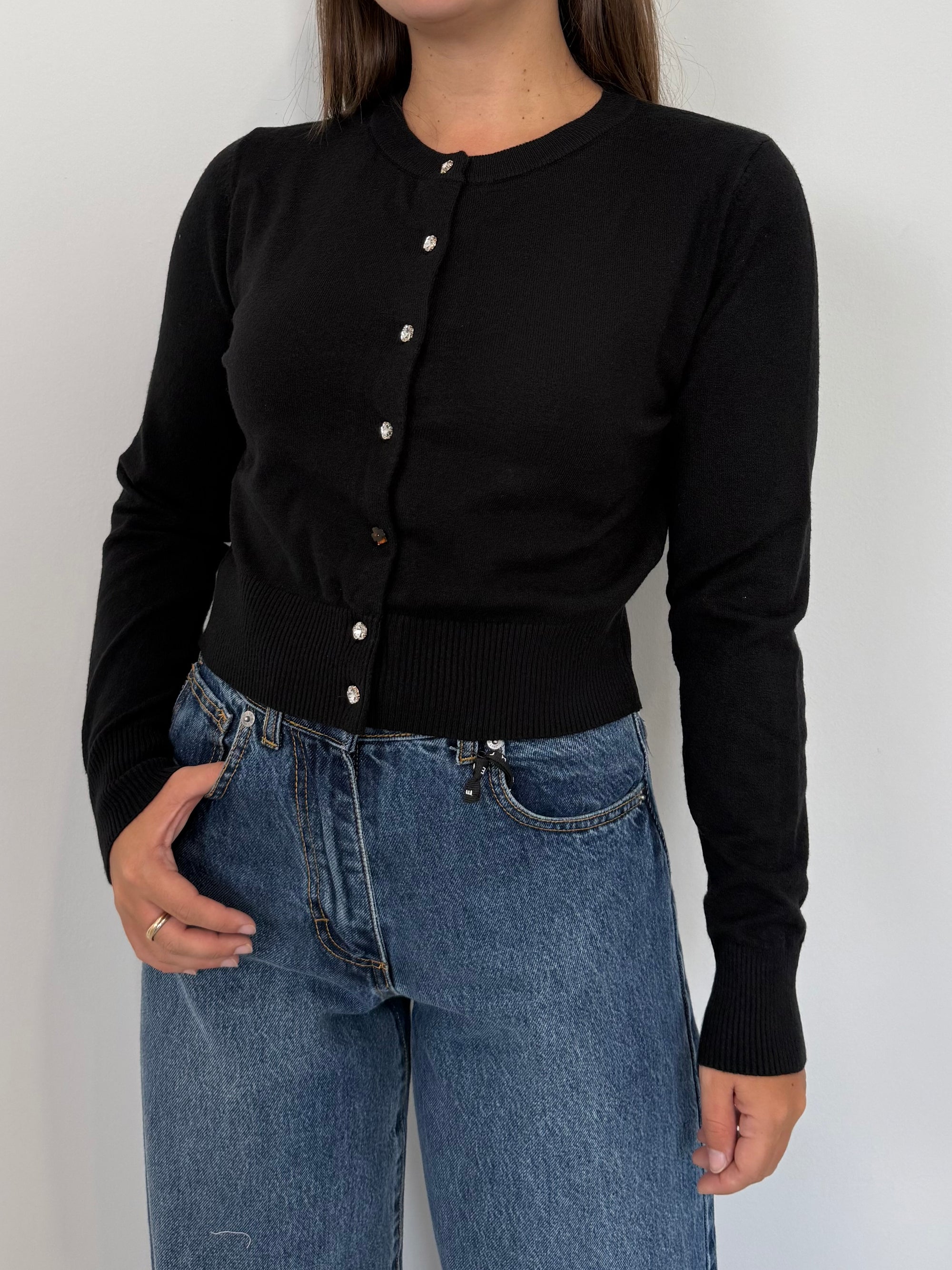 SusyMix - Cardigan con bottoni gioiello nero