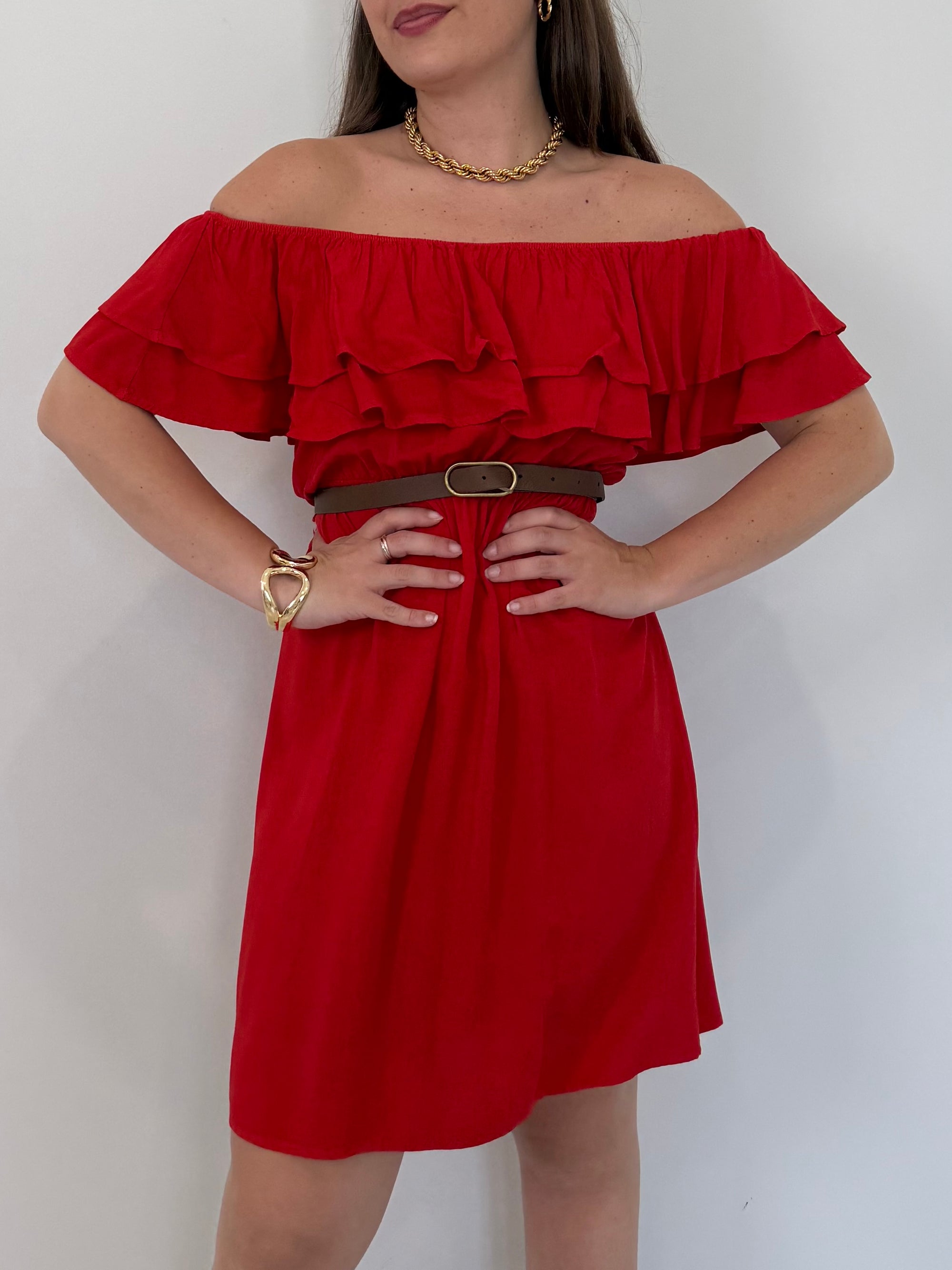 Kontatto - Abito shiffer con balze rosso