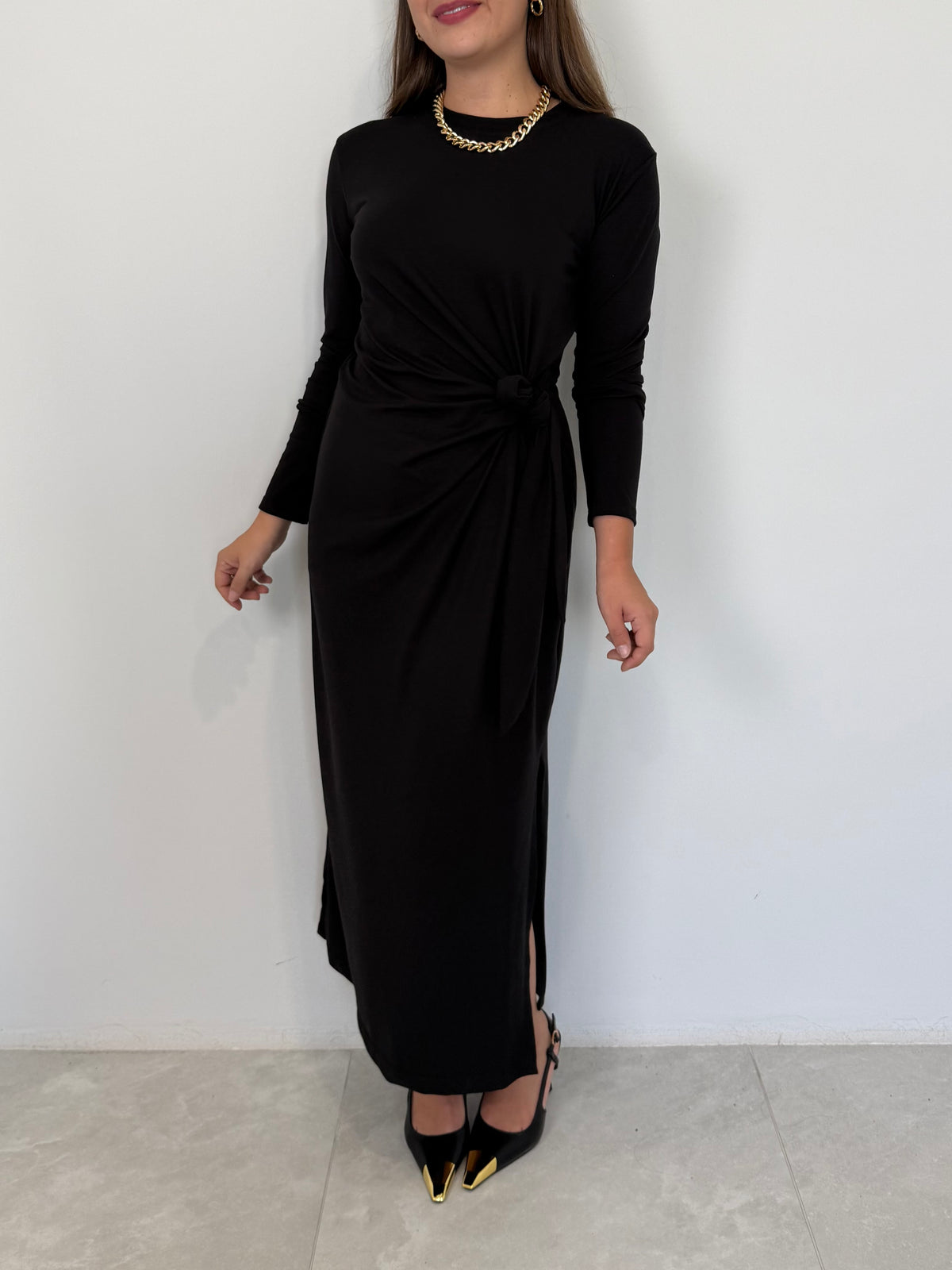 Haveone - Abito in cotone con fiocco nero