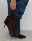 Stivaletto arricciato suede moro