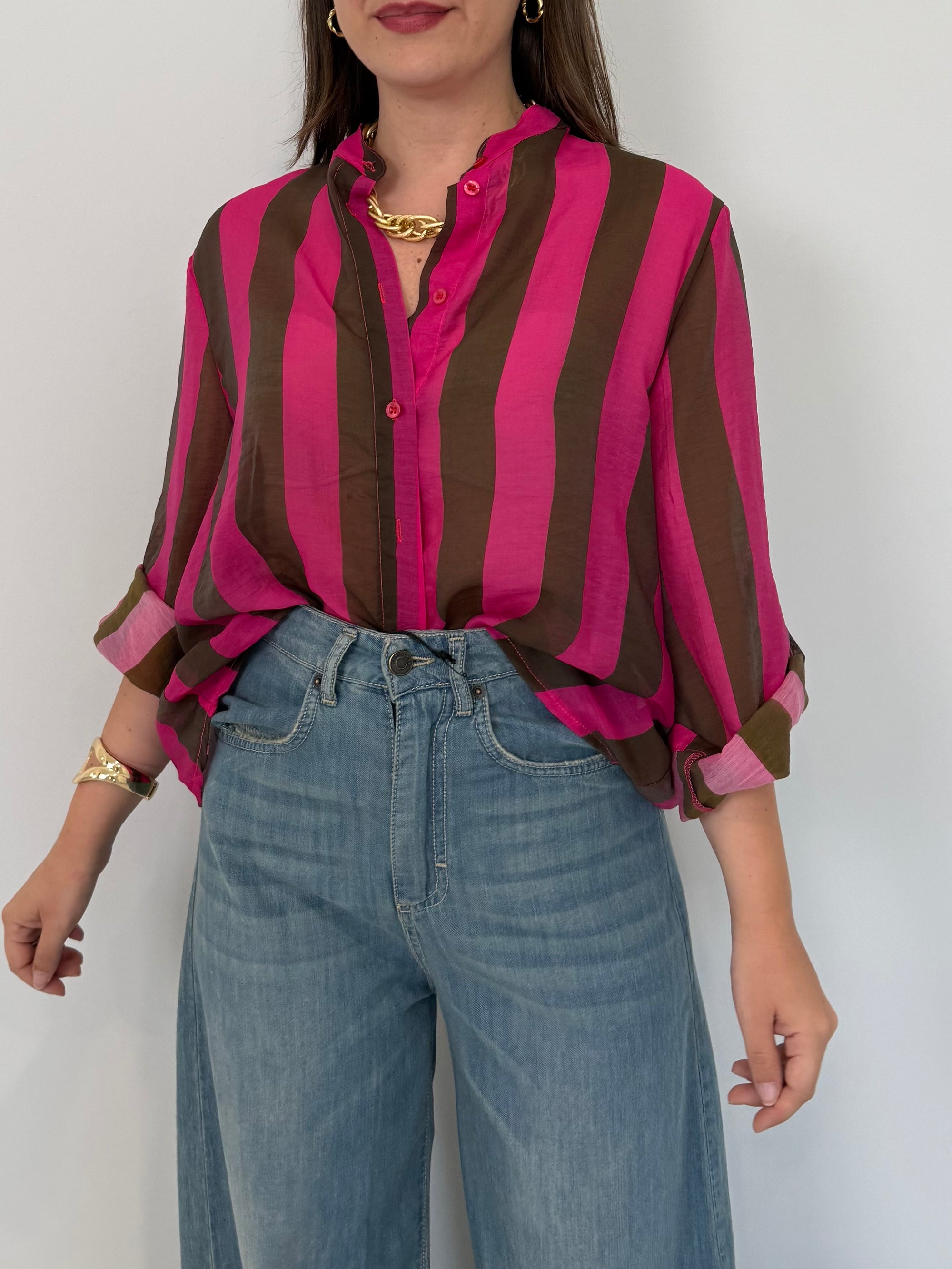 Haveone - Camicia righe larghe fuxia