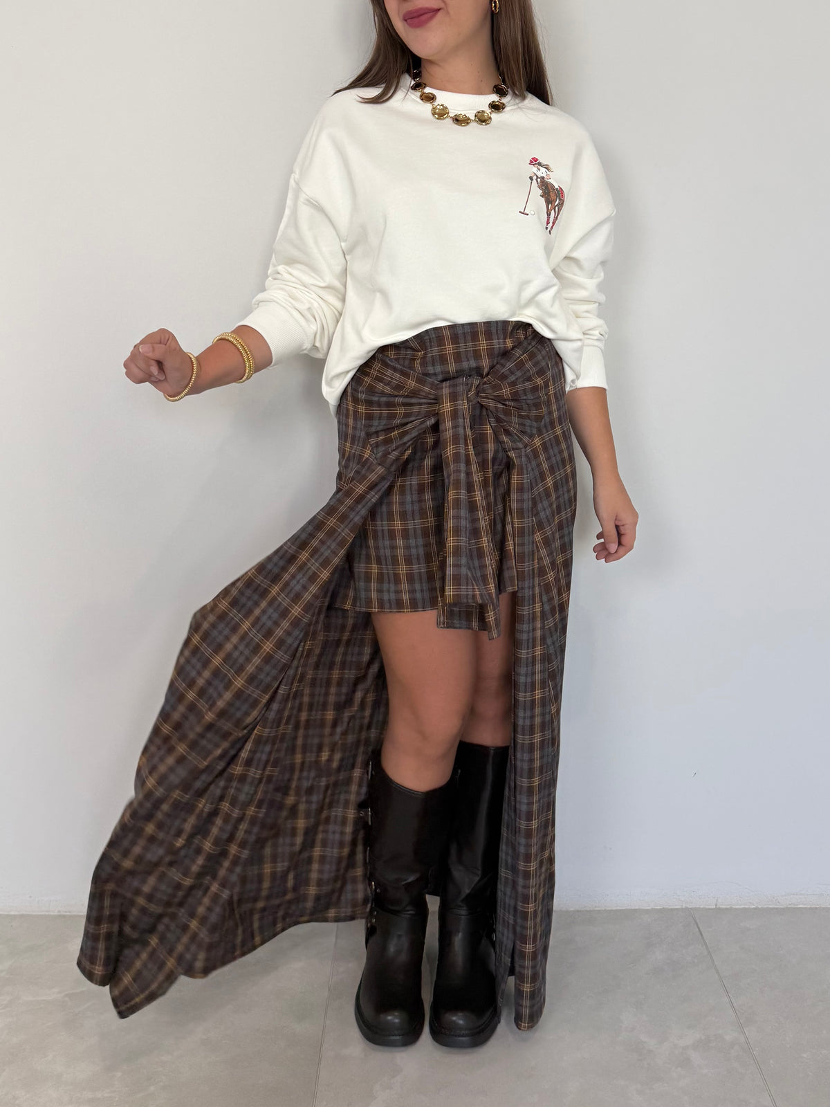 Haveone - Gonna lunga con maniche camicia moro