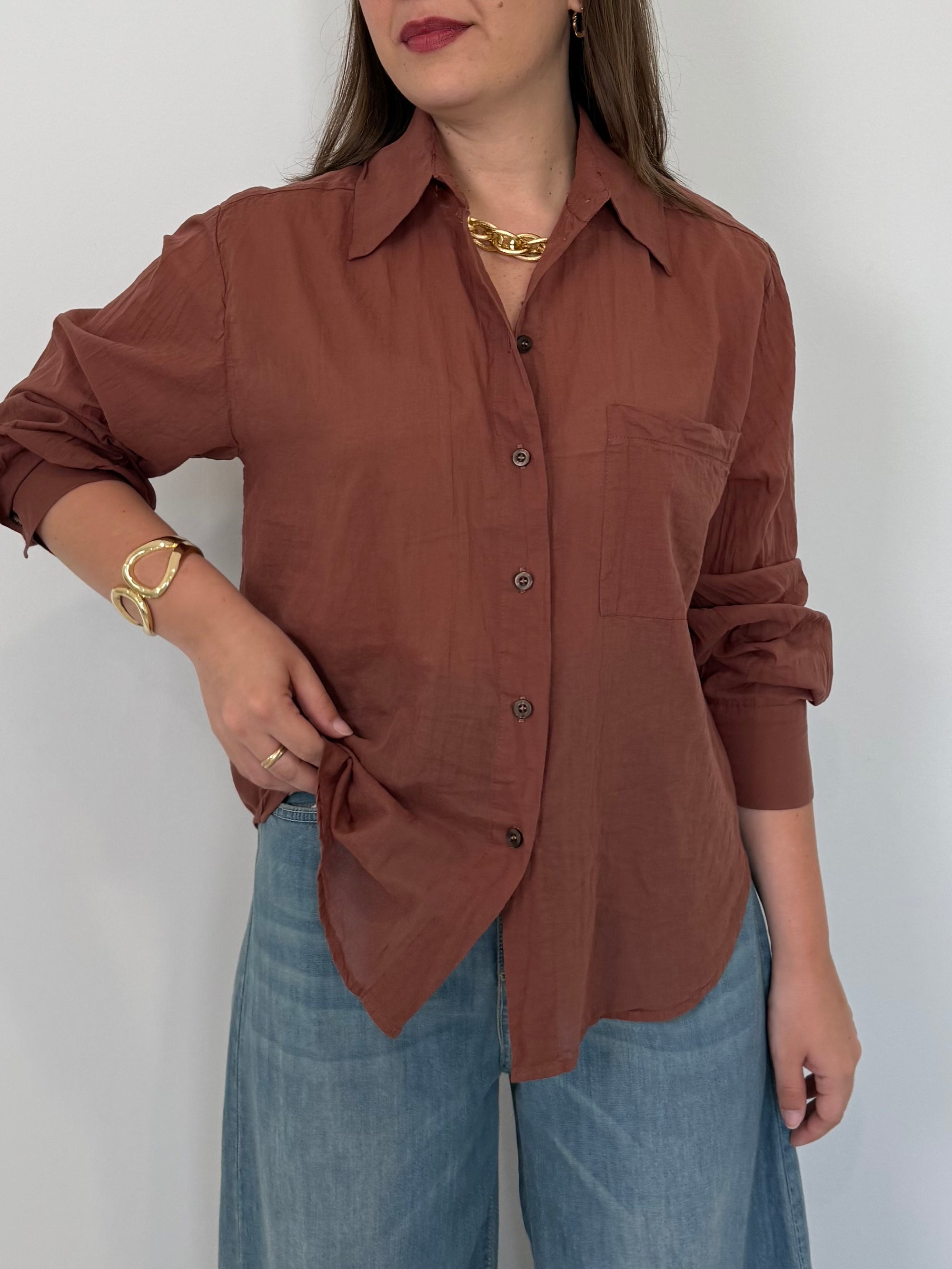 Tensione In - Camicia in cotone tabacco