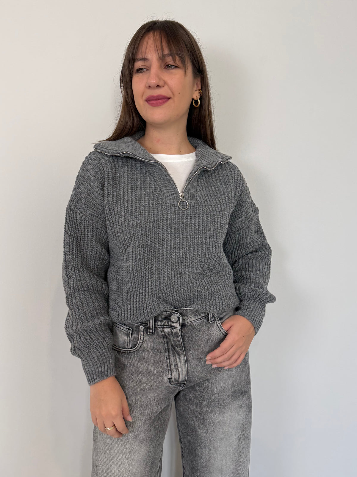 SusyMix - Maglioncino mezza zip grigio