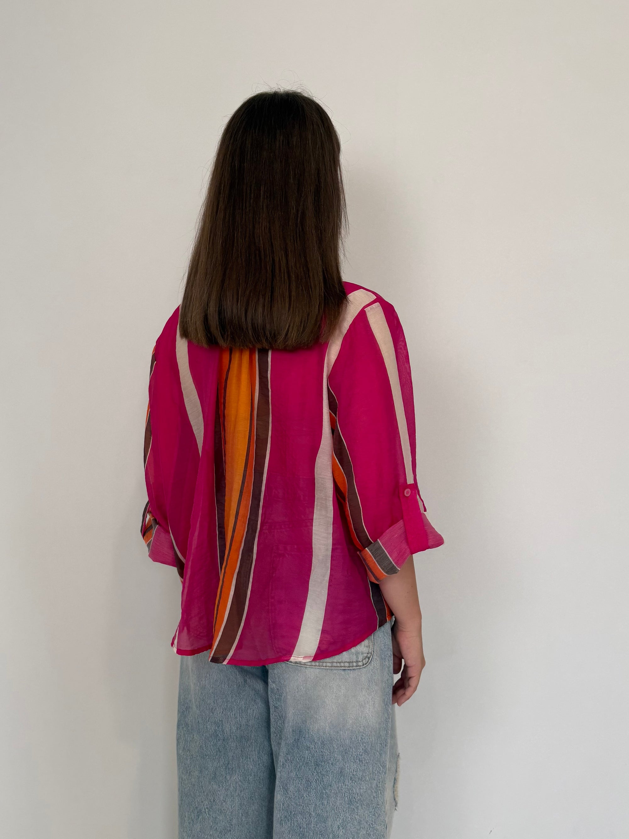 Haveone - Camicia righe asimmetriche fuxia