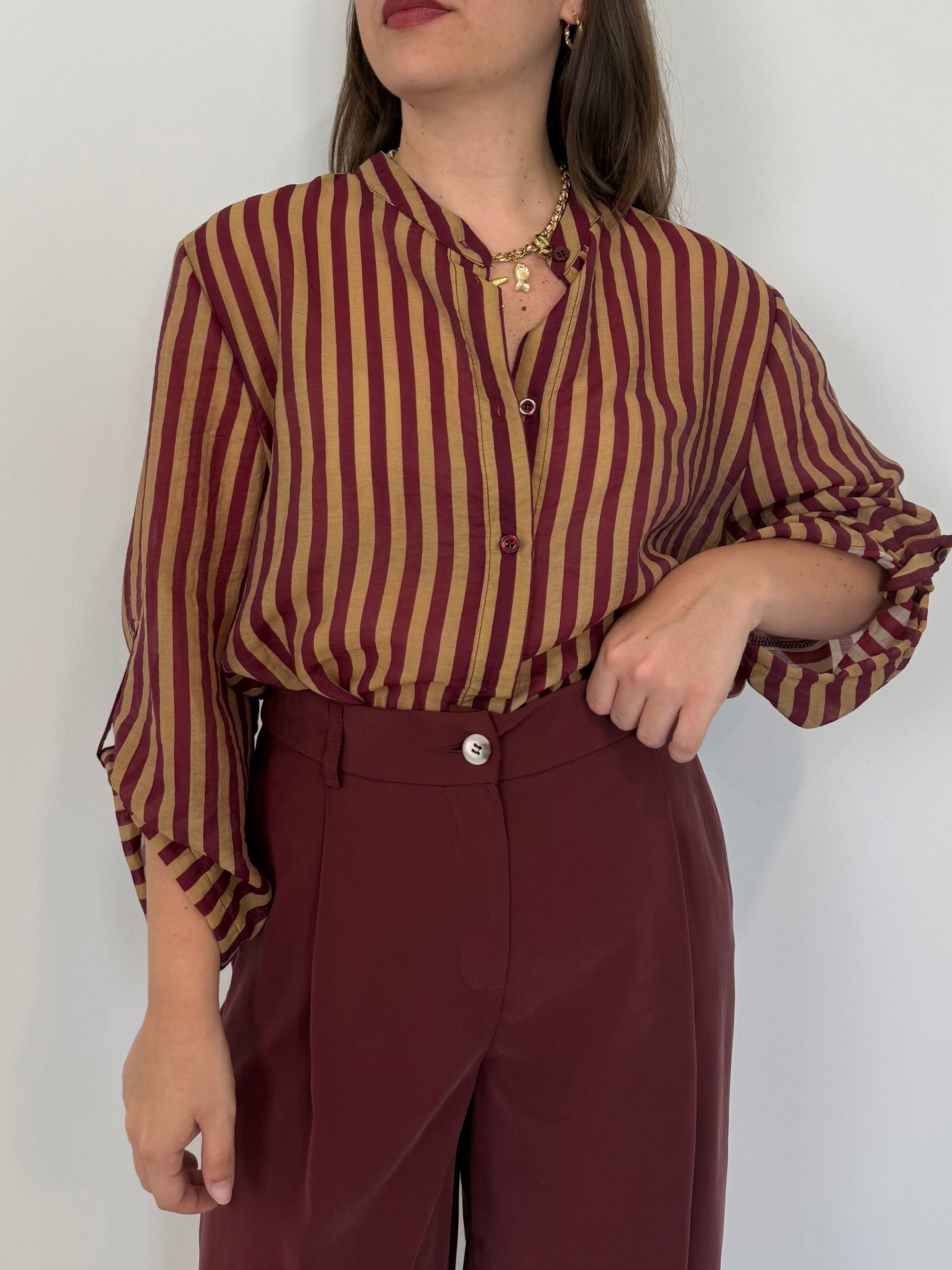 Haveone - Camicia righe bordeaux/sabbia