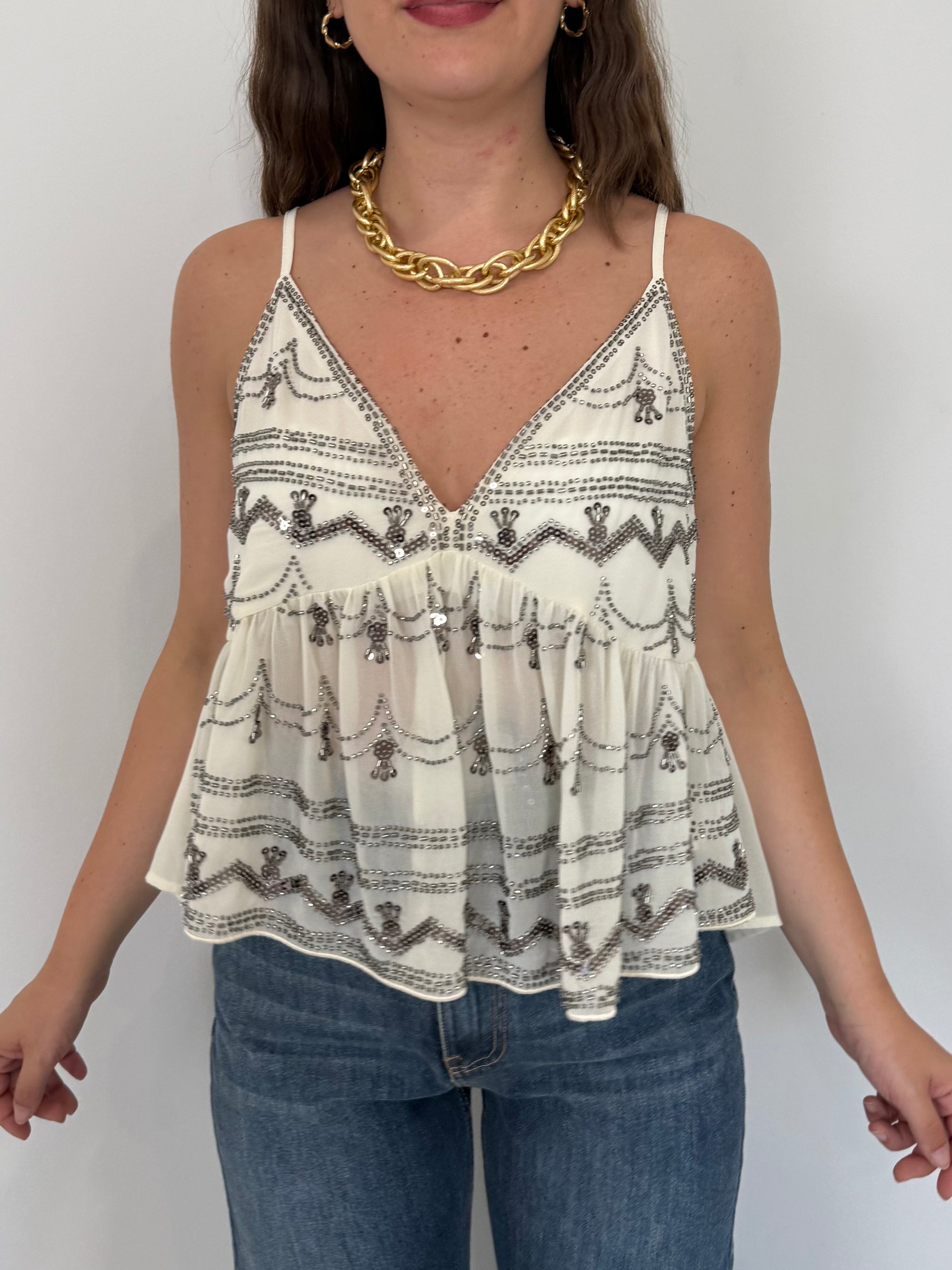 Kontatto - Top in paillettes bianco