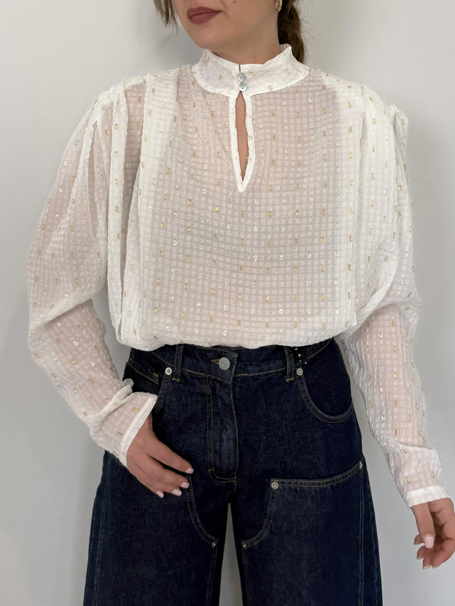Haveone - Blusa bianca con dettagli lurex