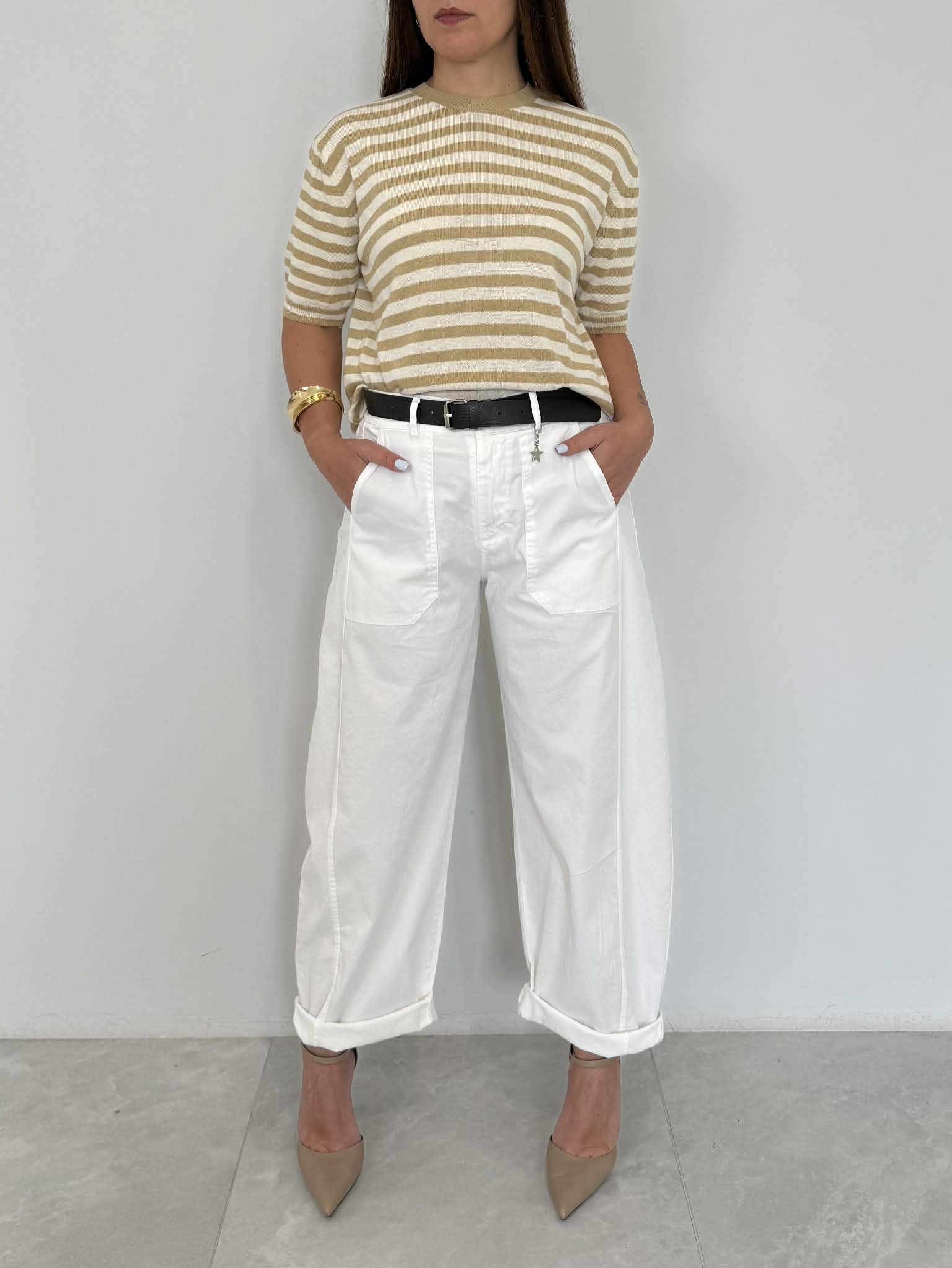 SusyMix - Pantalone con stellina in cotone bianco