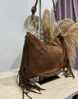 Civico23- Tracolla vera pelle con frange cioccolato