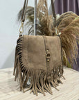 Civico23 - Tracolla con frange e fibbia beige