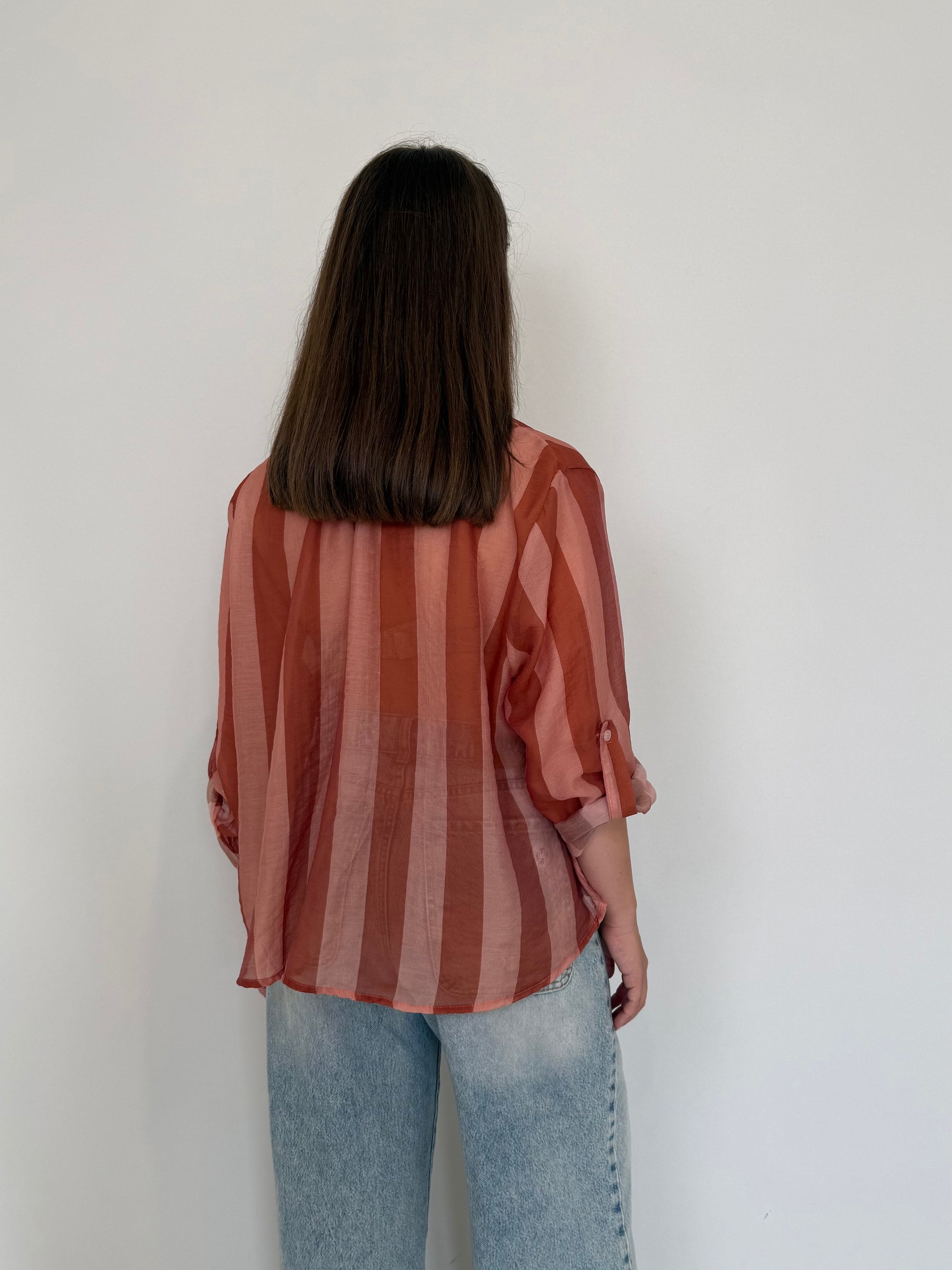 Haveone - Camicia righe larghe rosa mattone