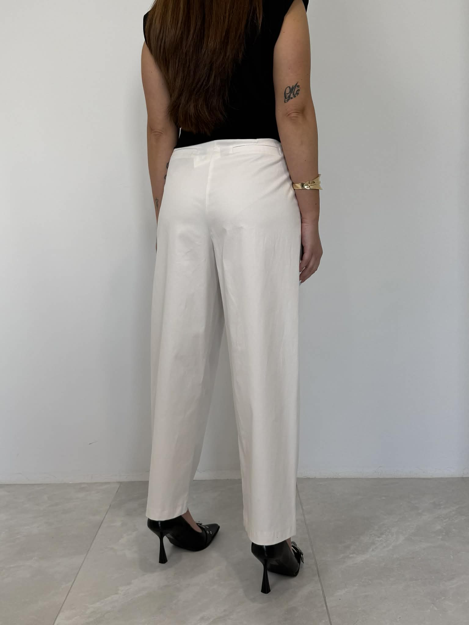 Tensione In - Pantalone in cotone con pence bianco