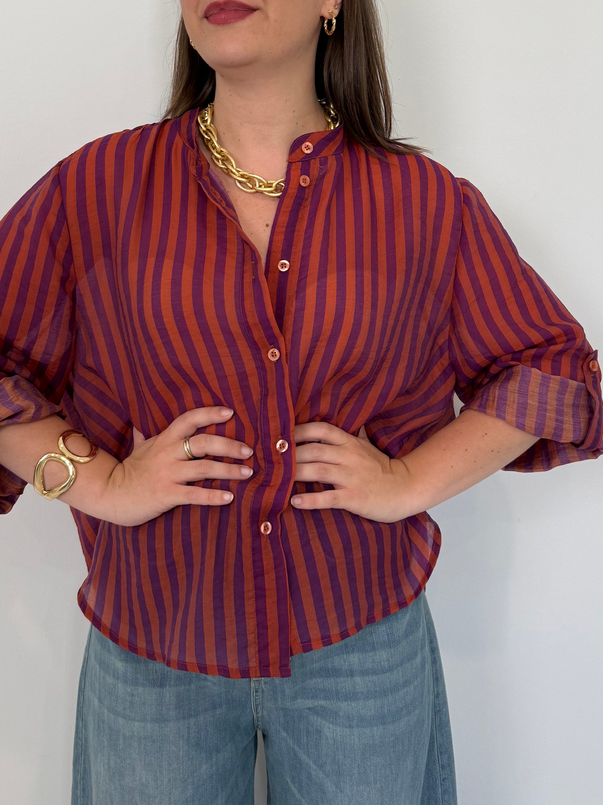 Haveone - Camicia righe fini mattone