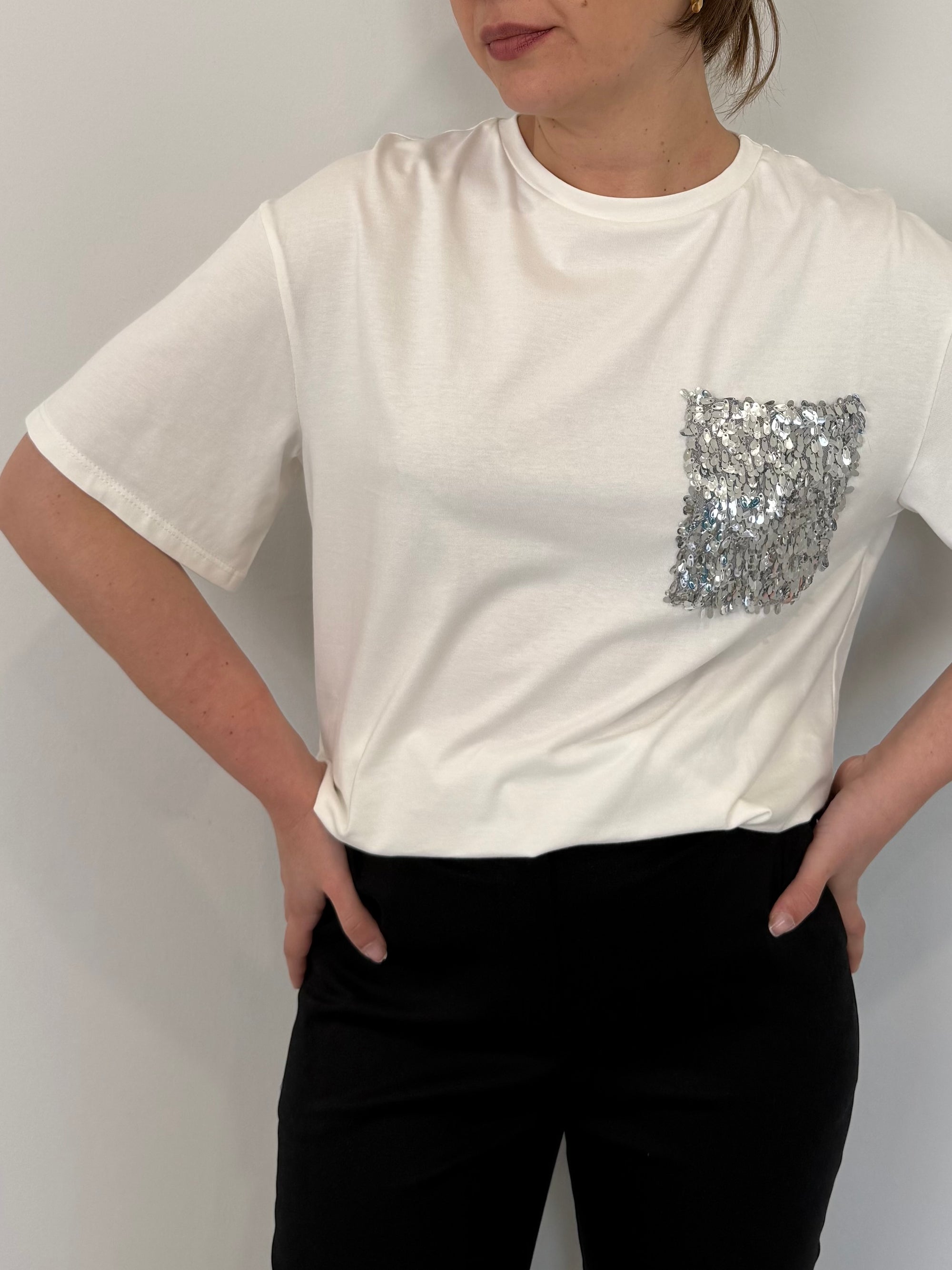 SusyMix - T-shirt taschino paillettes argento