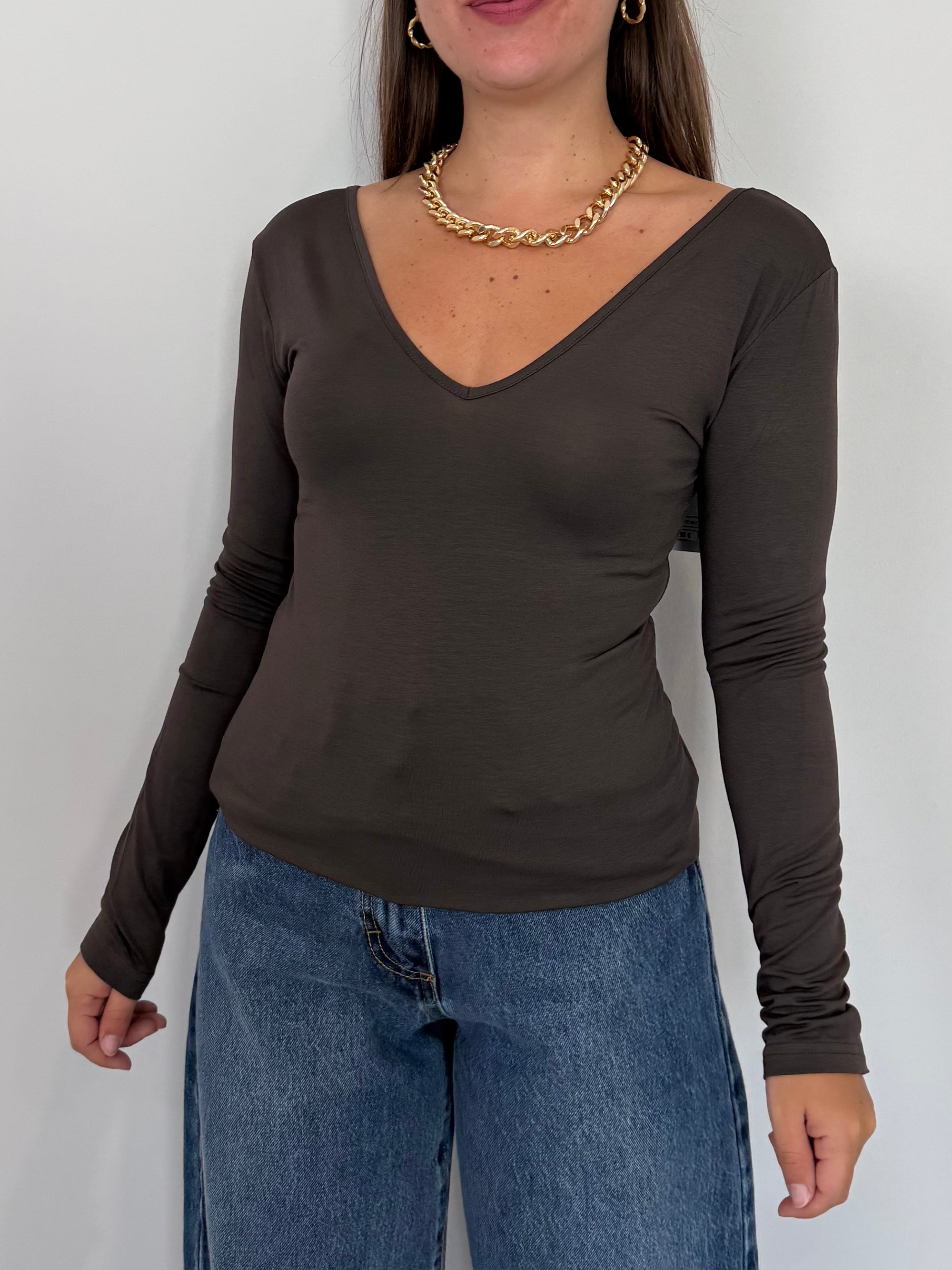 SusyMix - Maglia doppia scollo V moro