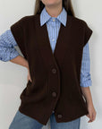 Haveone - Gilet punto pannocchia con bottoni moro